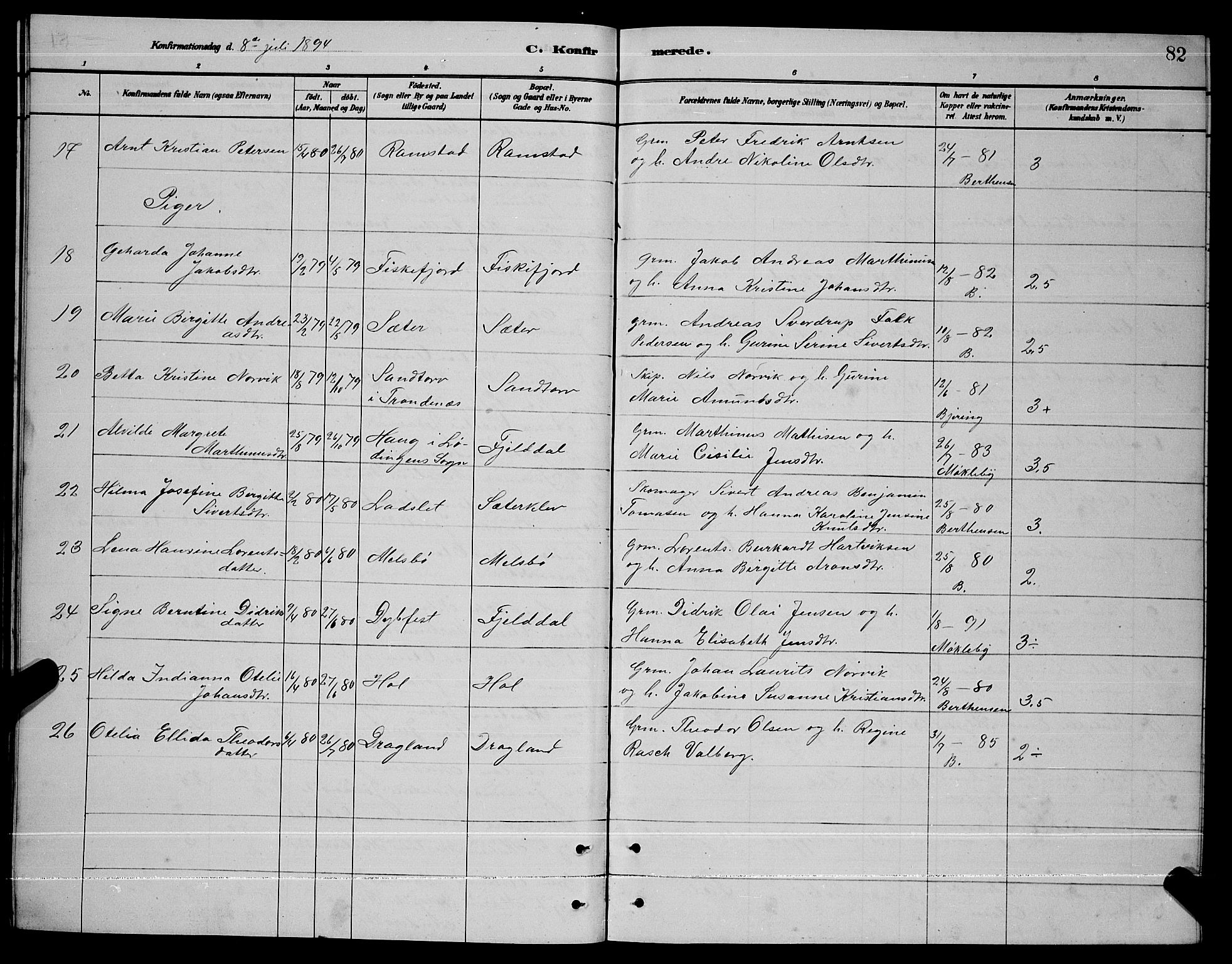 Ministerialprotokoller, klokkerbøker og fødselsregistre - Nordland, AV/SAT-A-1459/865/L0931: Parish register (copy) no. 865C03, 1885-1901, p. 82