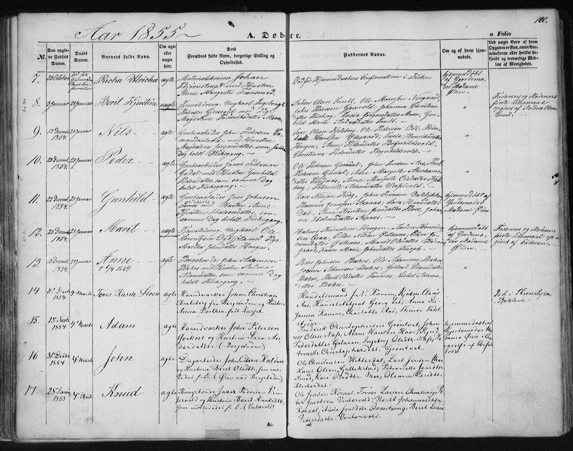 Ministerialprotokoller, klokkerbøker og fødselsregistre - Sør-Trøndelag, SAT/A-1456/681/L0931: Parish register (official) no. 681A09, 1845-1859, p. 100