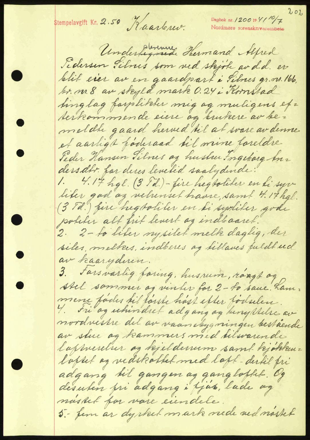 Nordmøre sorenskriveri, SAT/A-4132/1/2/2Ca: Mortgage book no. B88, 1941-1942, Diary no: : 1200/1941
