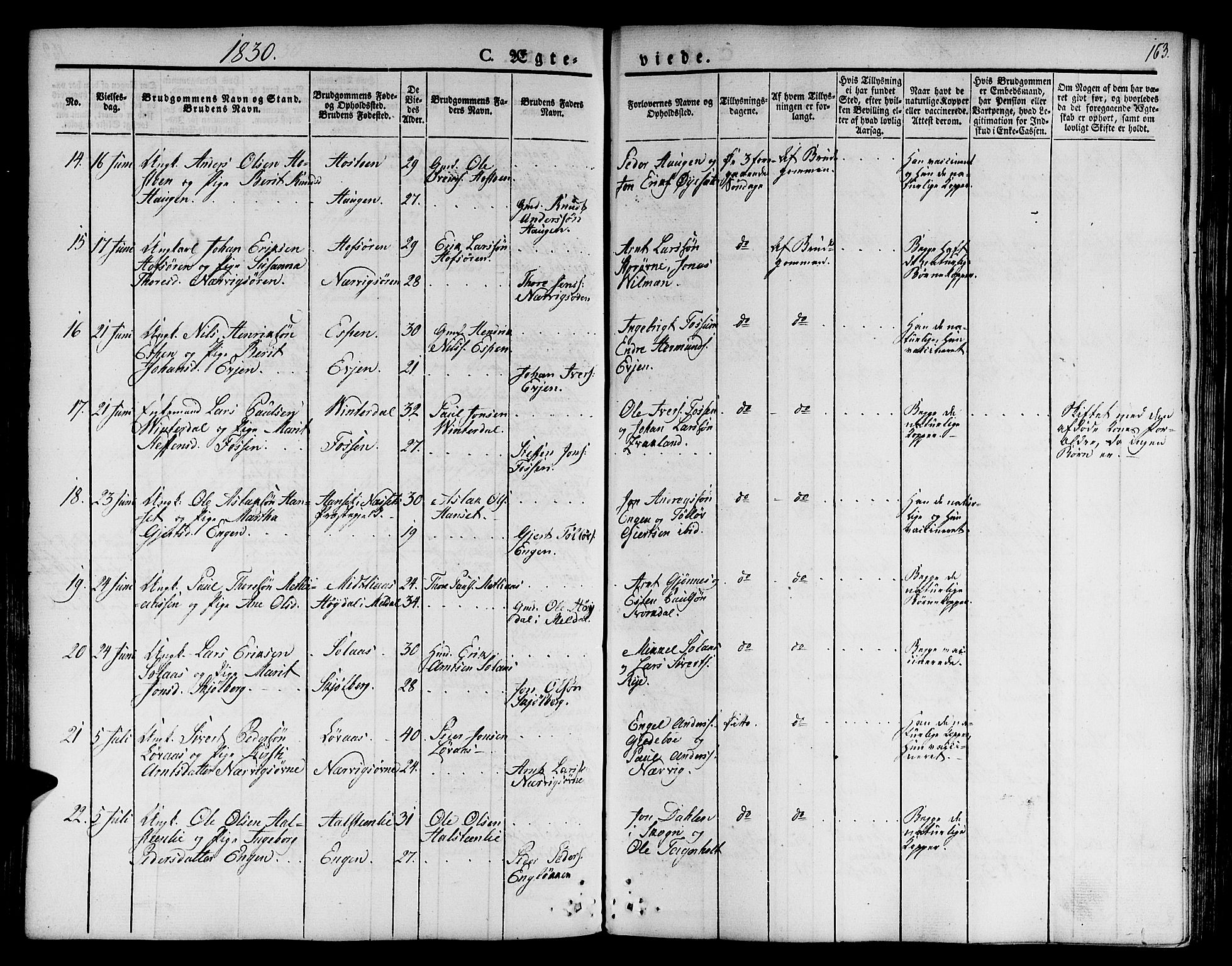 Ministerialprotokoller, klokkerbøker og fødselsregistre - Sør-Trøndelag, SAT/A-1456/668/L0804: Parish register (official) no. 668A04, 1826-1839, p. 163