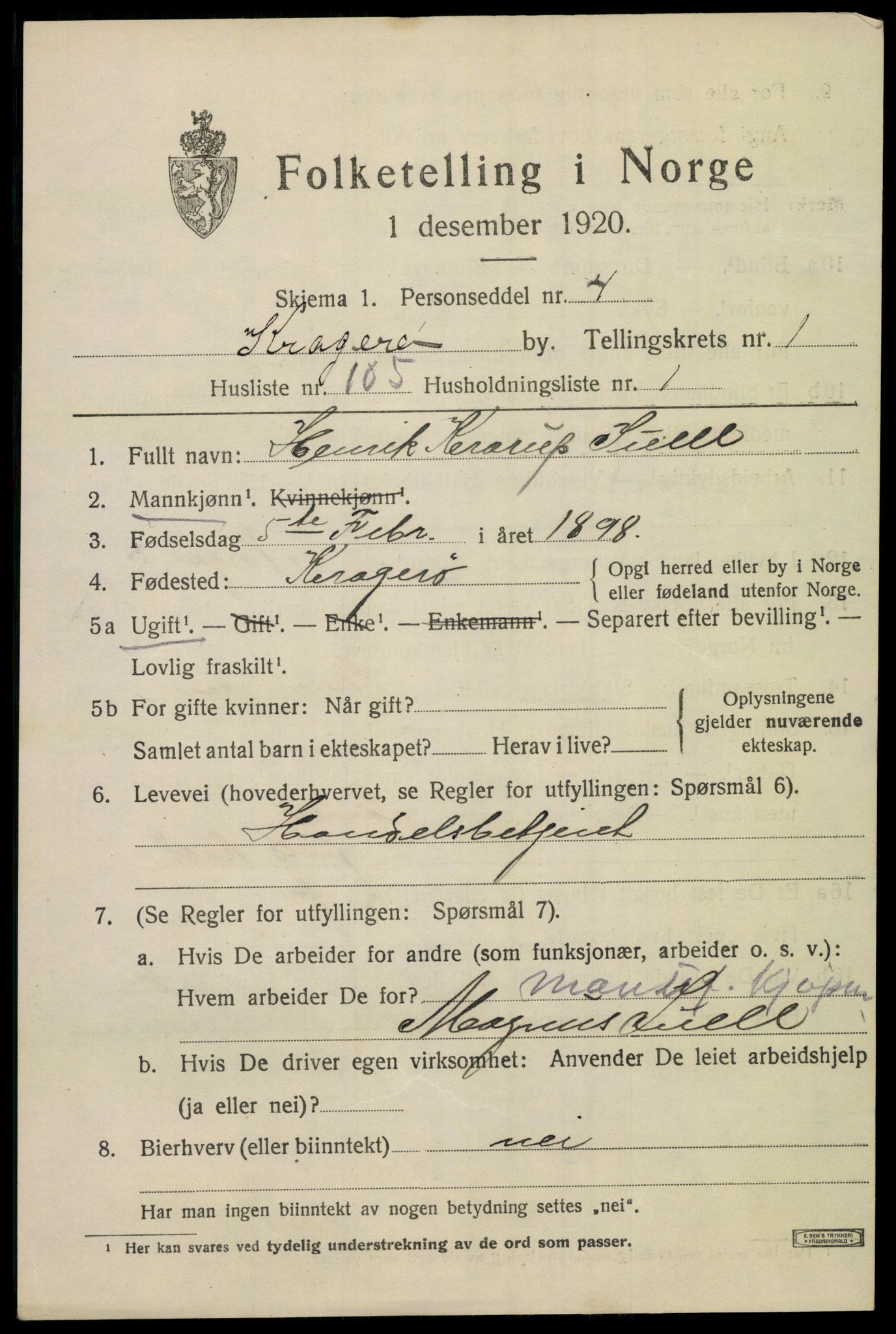 SAKO, 1920 census for Kragerø, 1920, p. 5333