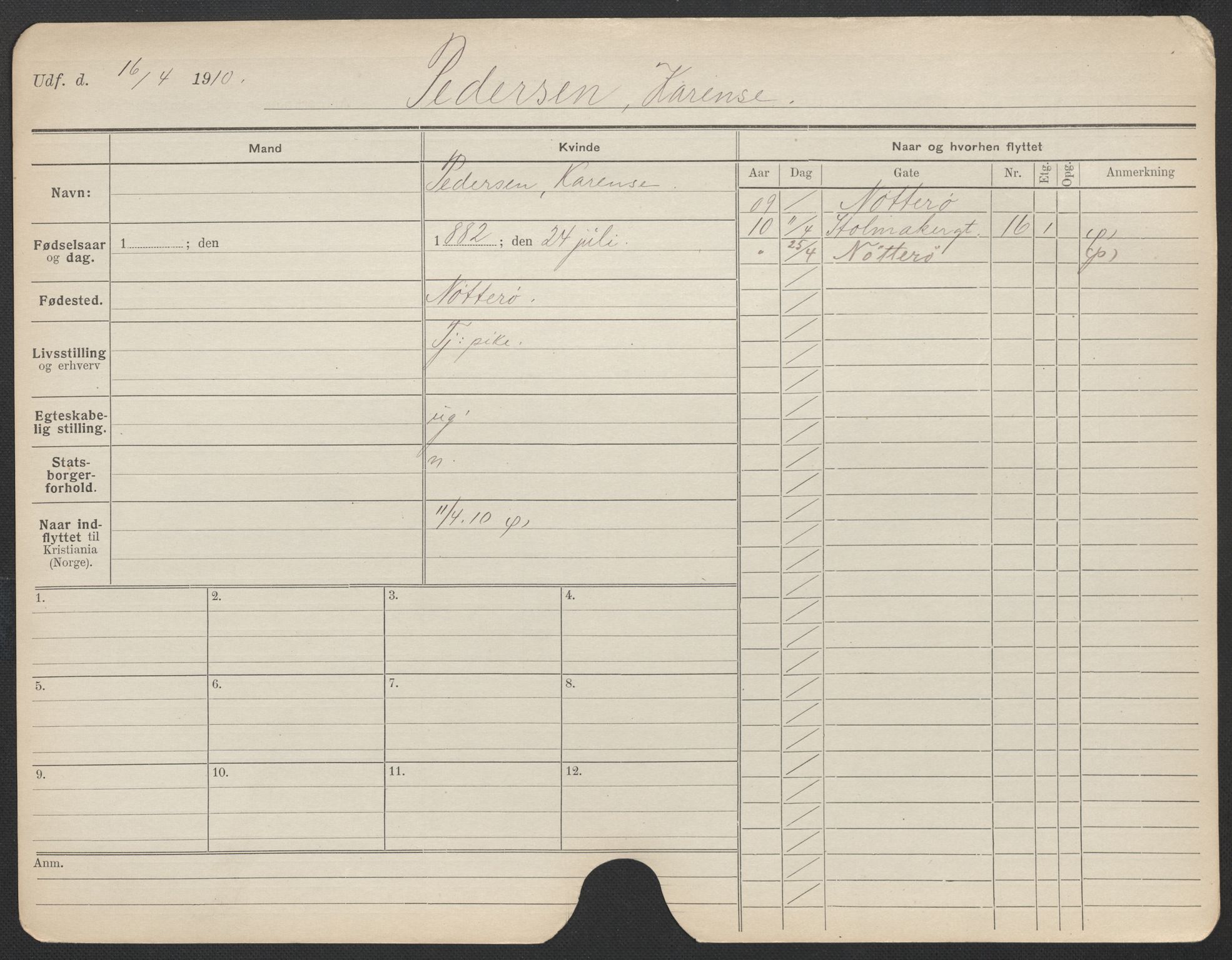 Oslo folkeregister, Registerkort, AV/SAO-A-11715/F/Fa/Fac/L0022: Kvinner, 1906-1914, p. 758a