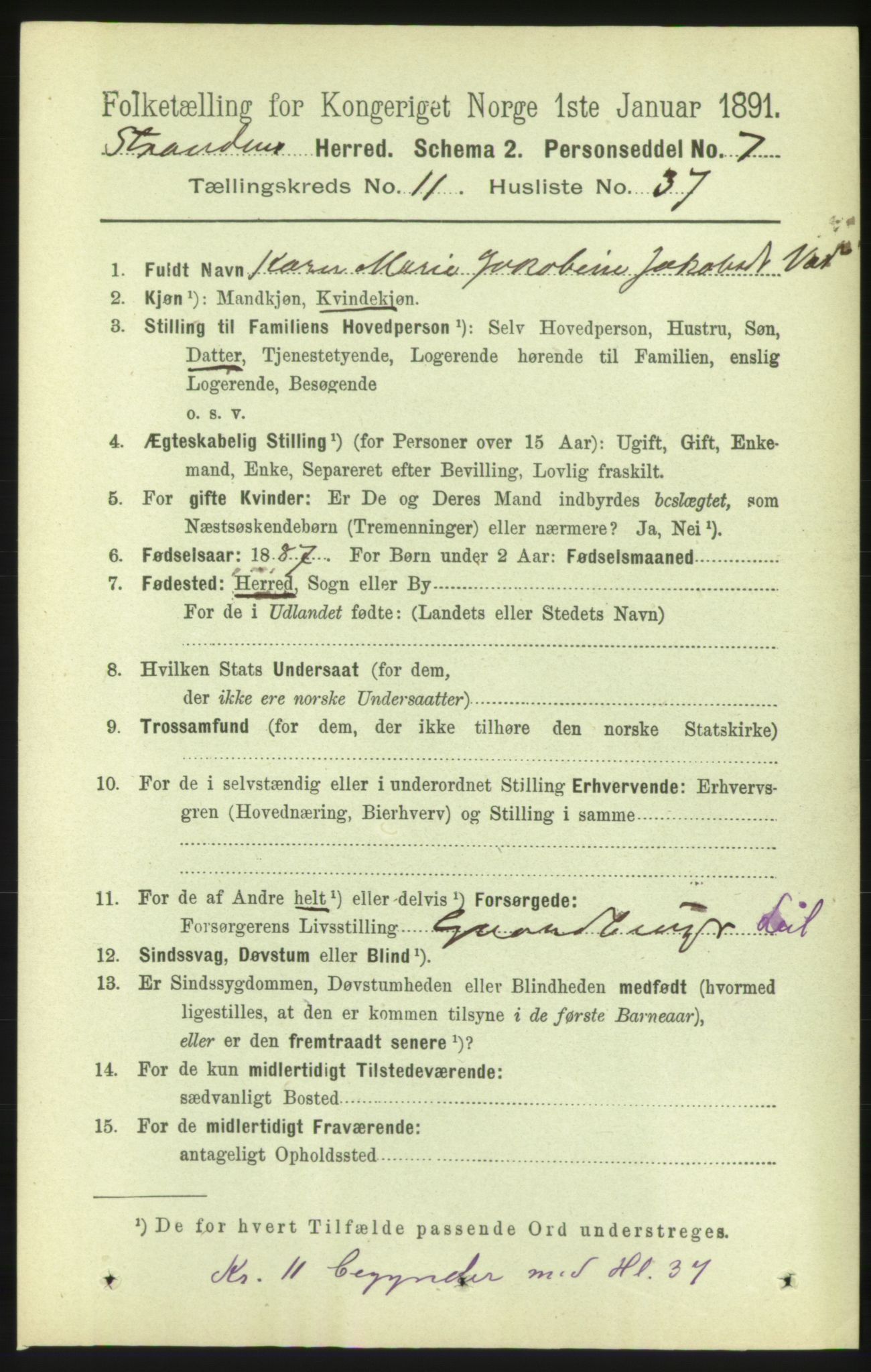 RA, 1891 census for 1525 Stranda, 1891, p. 2483