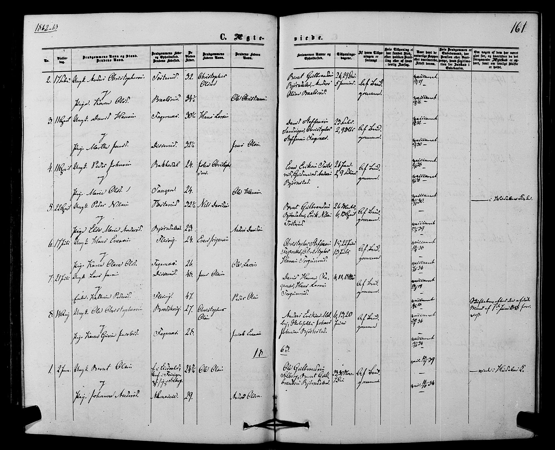 Hurdal prestekontor Kirkebøker, AV/SAO-A-10889/F/Fb/L0002: Parish register (official) no. II 2, 1860-1877, p. 161