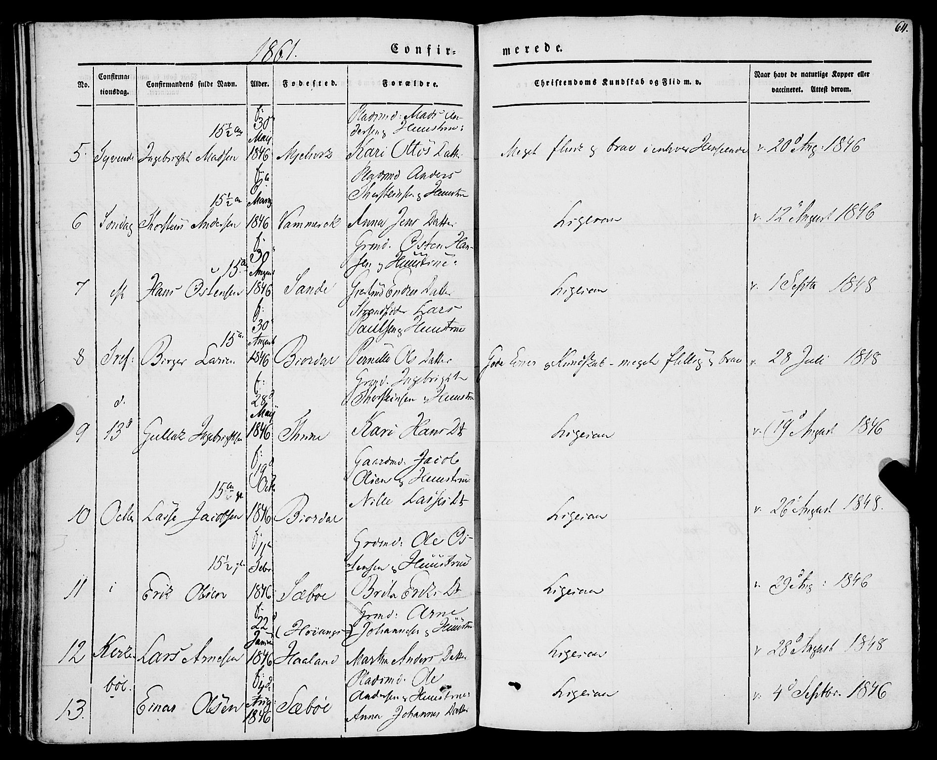 Lavik sokneprestembete, AV/SAB-A-80901: Parish register (official) no. A 3, 1843-1863, p. 64