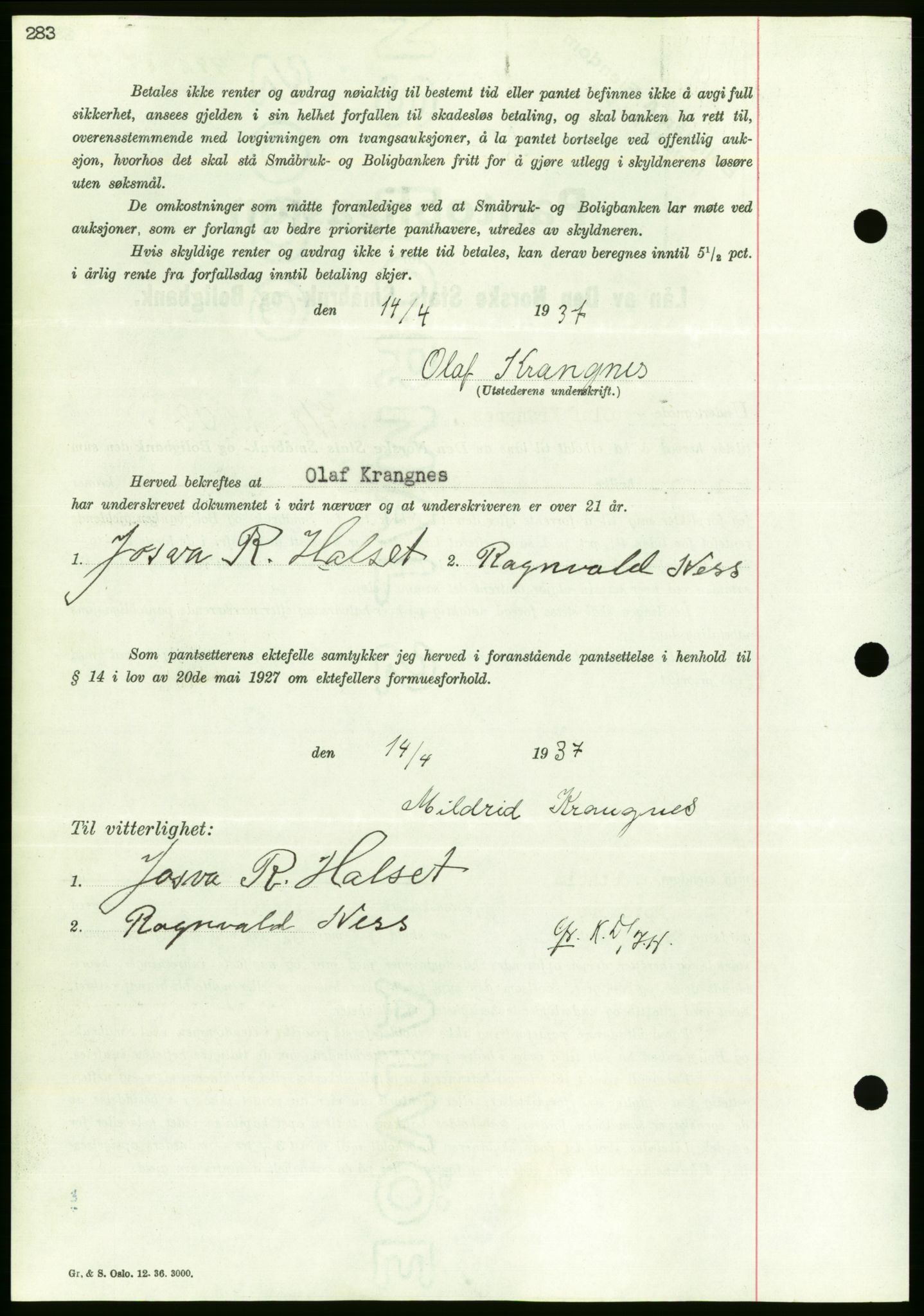 Nordmøre sorenskriveri, AV/SAT-A-4132/1/2/2Ca/L0091: Mortgage book no. B81, 1937-1937, Diary no: : 992/1937