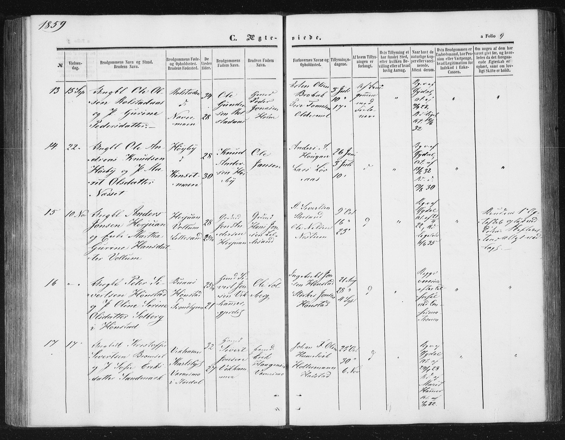 Ministerialprotokoller, klokkerbøker og fødselsregistre - Sør-Trøndelag, SAT/A-1456/616/L0408: Parish register (official) no. 616A05, 1857-1865, p. 9