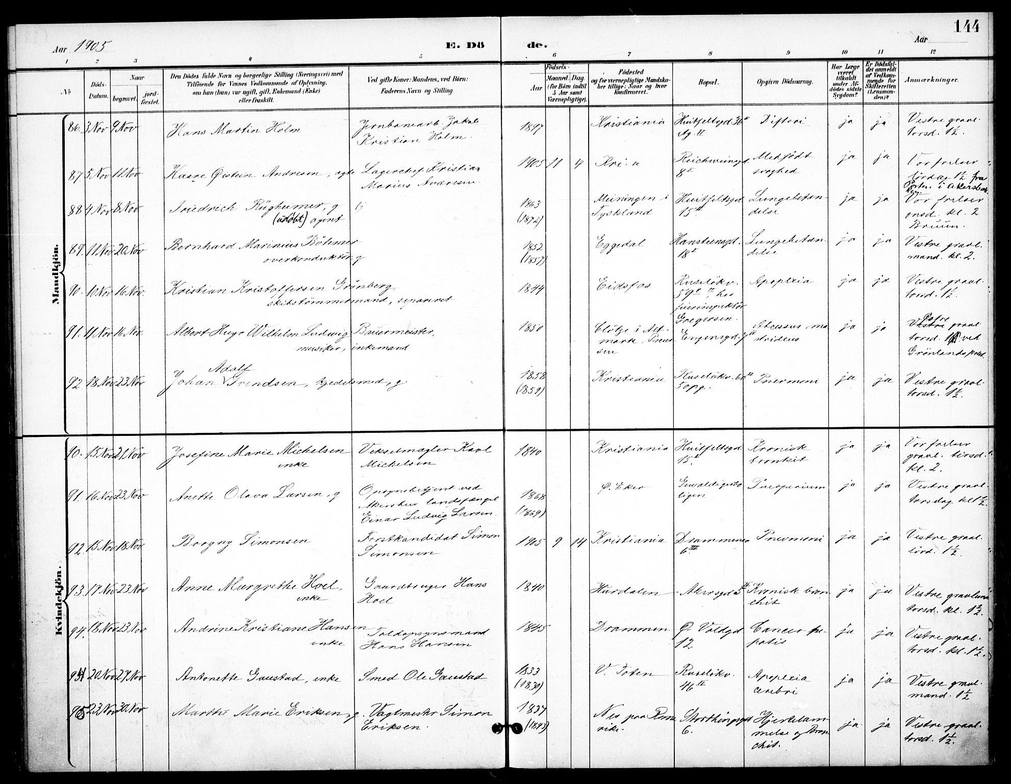 Johannes prestekontor Kirkebøker, SAO/A-10852/F/Fa/L0008: Parish register (official) no. 8, 1897-1917, p. 144