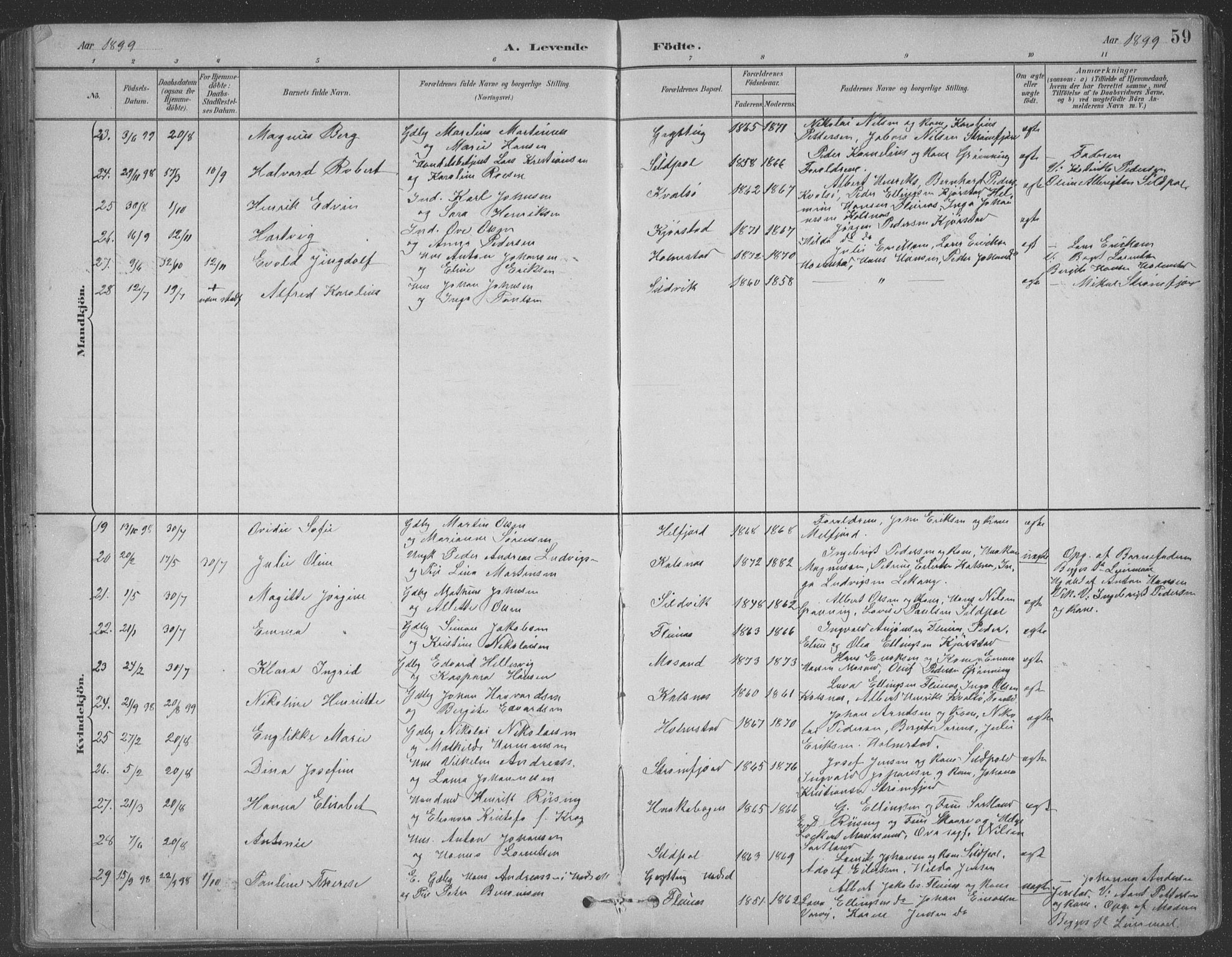 Ministerialprotokoller, klokkerbøker og fødselsregistre - Nordland, SAT/A-1459/890/L1290: Parish register (copy) no. 890C01, 1882-1911, p. 59