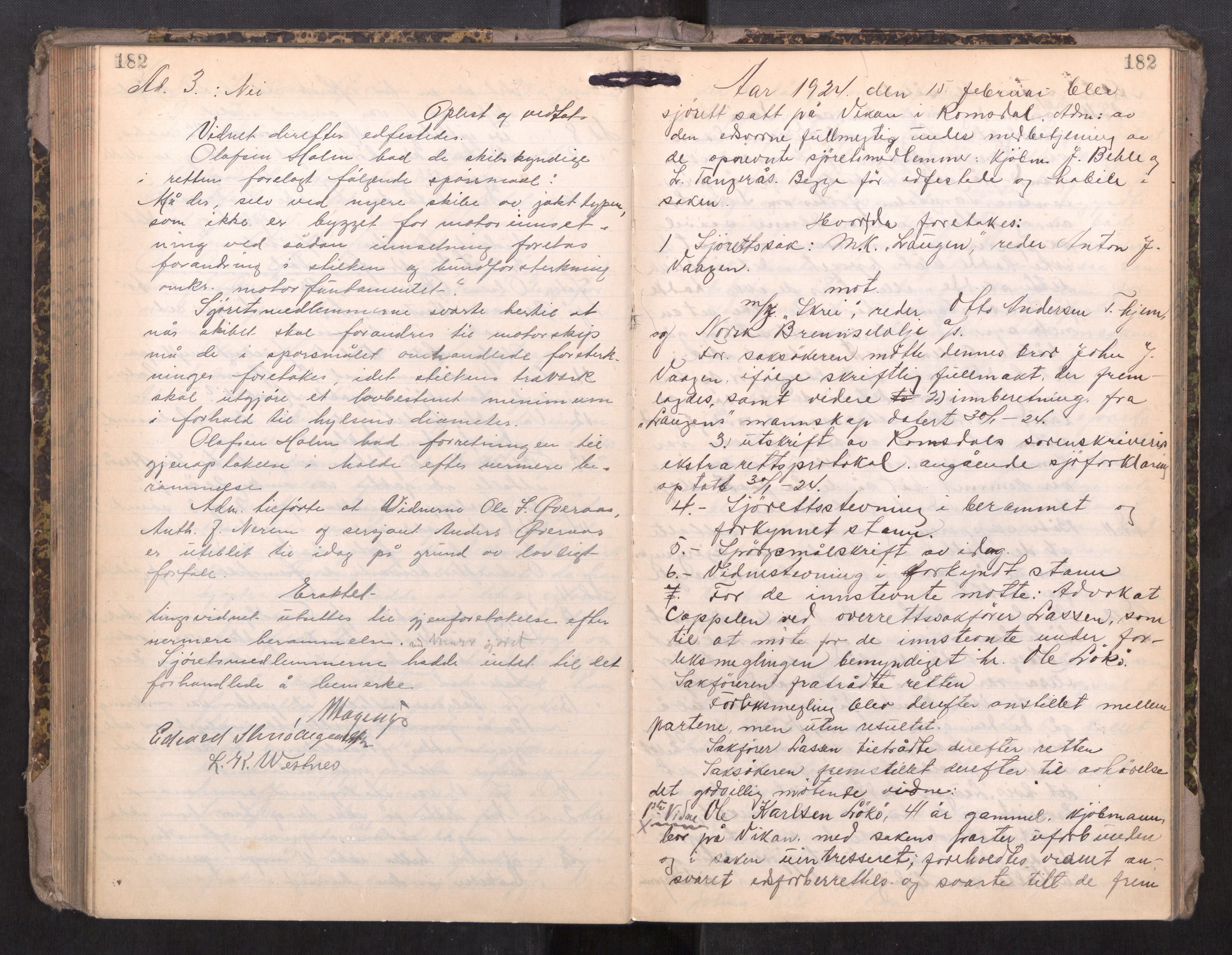 Romsdal sorenskriveri, AV/SAT-A-4149/1/1/1B/L0021: Ekstrarettsprotokoll, 1921-1933, p. 182