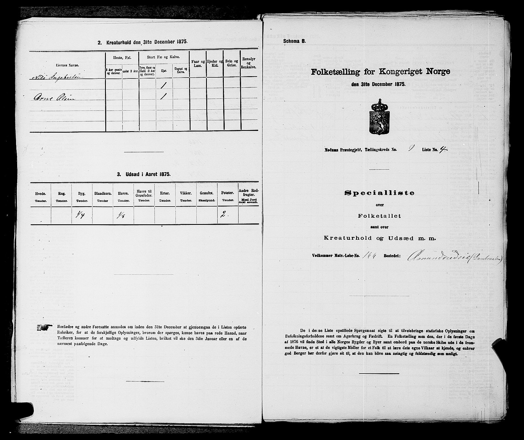 SAKO, 1875 census for 0623P Modum, 1875, p. 1047