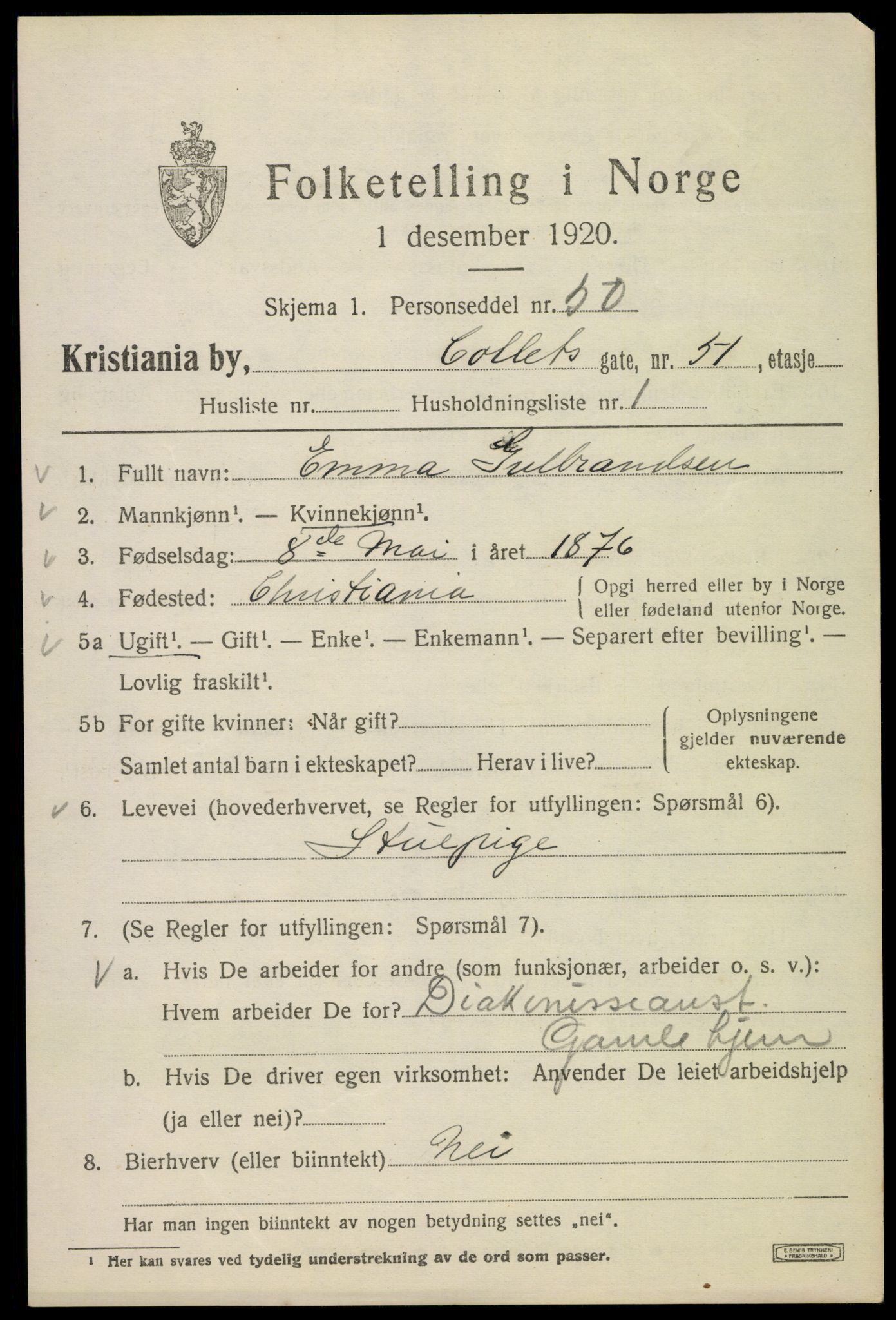 SAO, 1920 census for Kristiania, 1920, p. 188799