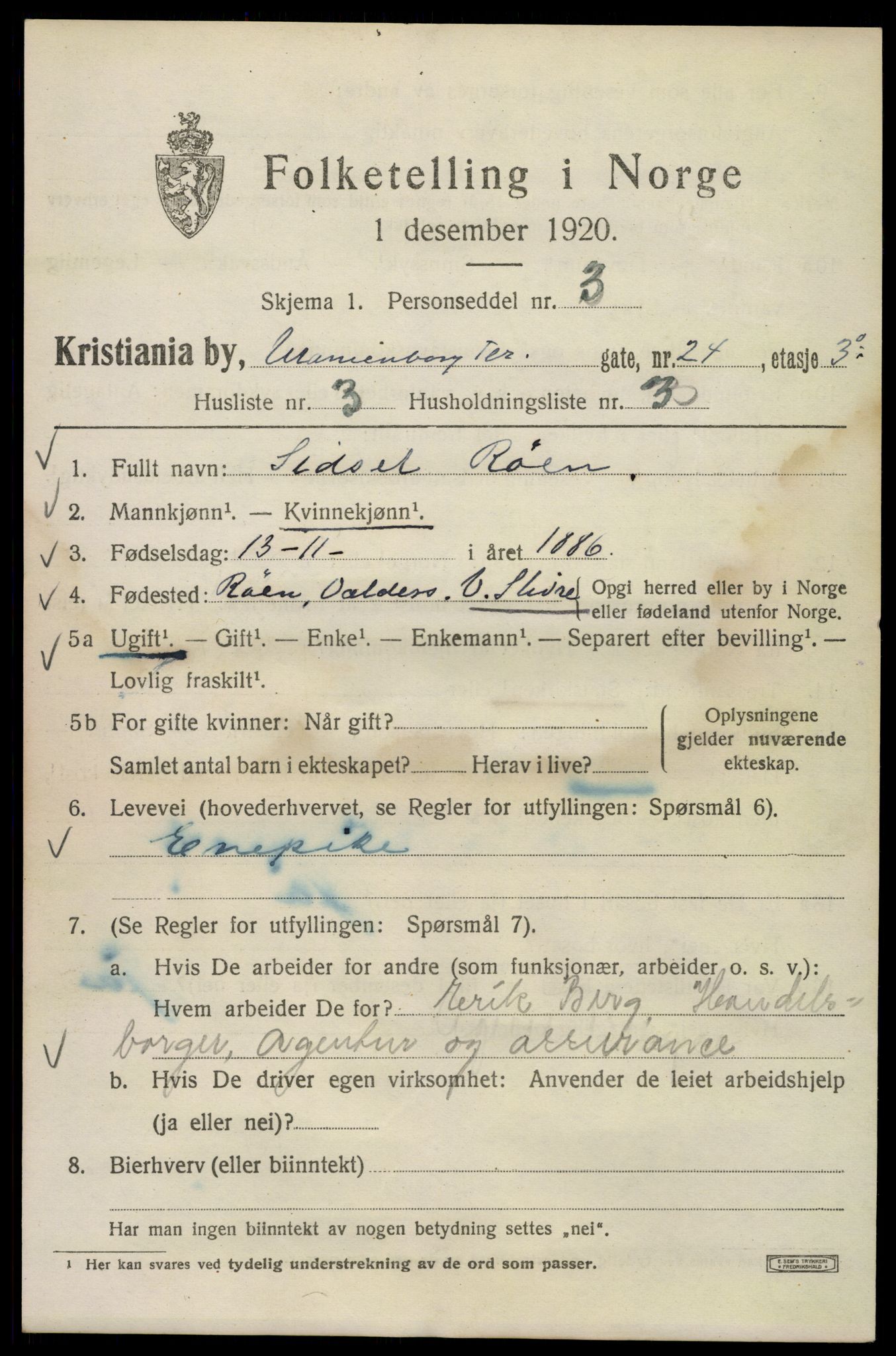 SAO, 1920 census for Kristiania, 1920, p. 619339