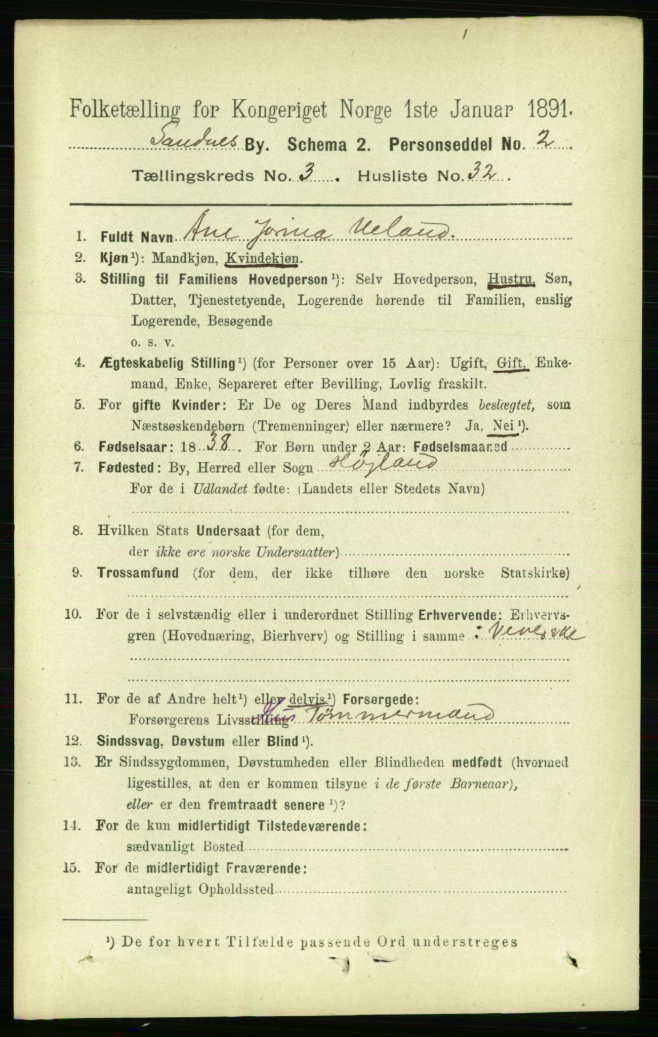 RA, 1891 census for 1102 Sandnes, 1891, p. 1737