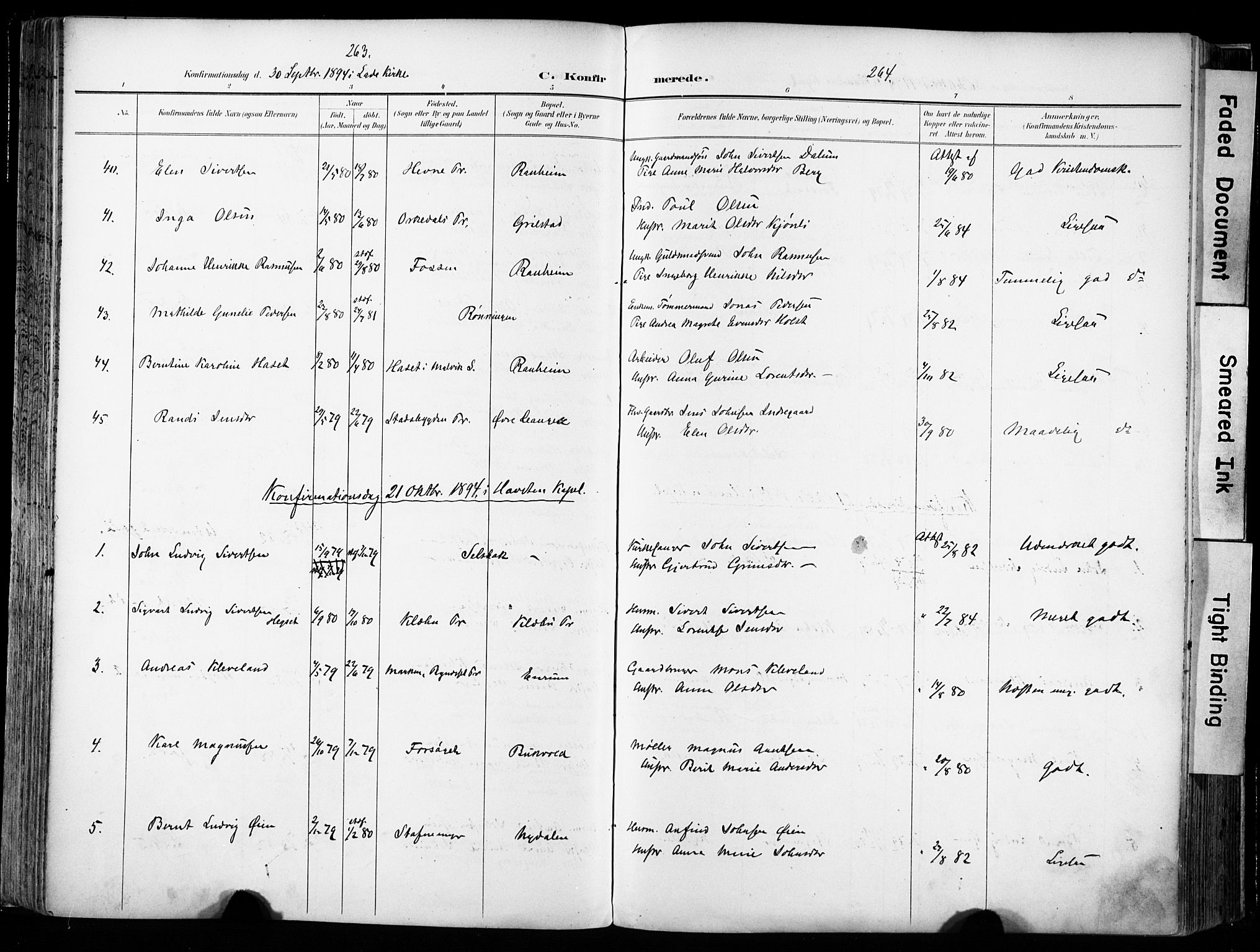 Ministerialprotokoller, klokkerbøker og fødselsregistre - Sør-Trøndelag, AV/SAT-A-1456/606/L0301: Parish register (official) no. 606A16, 1894-1907, p. 263-264