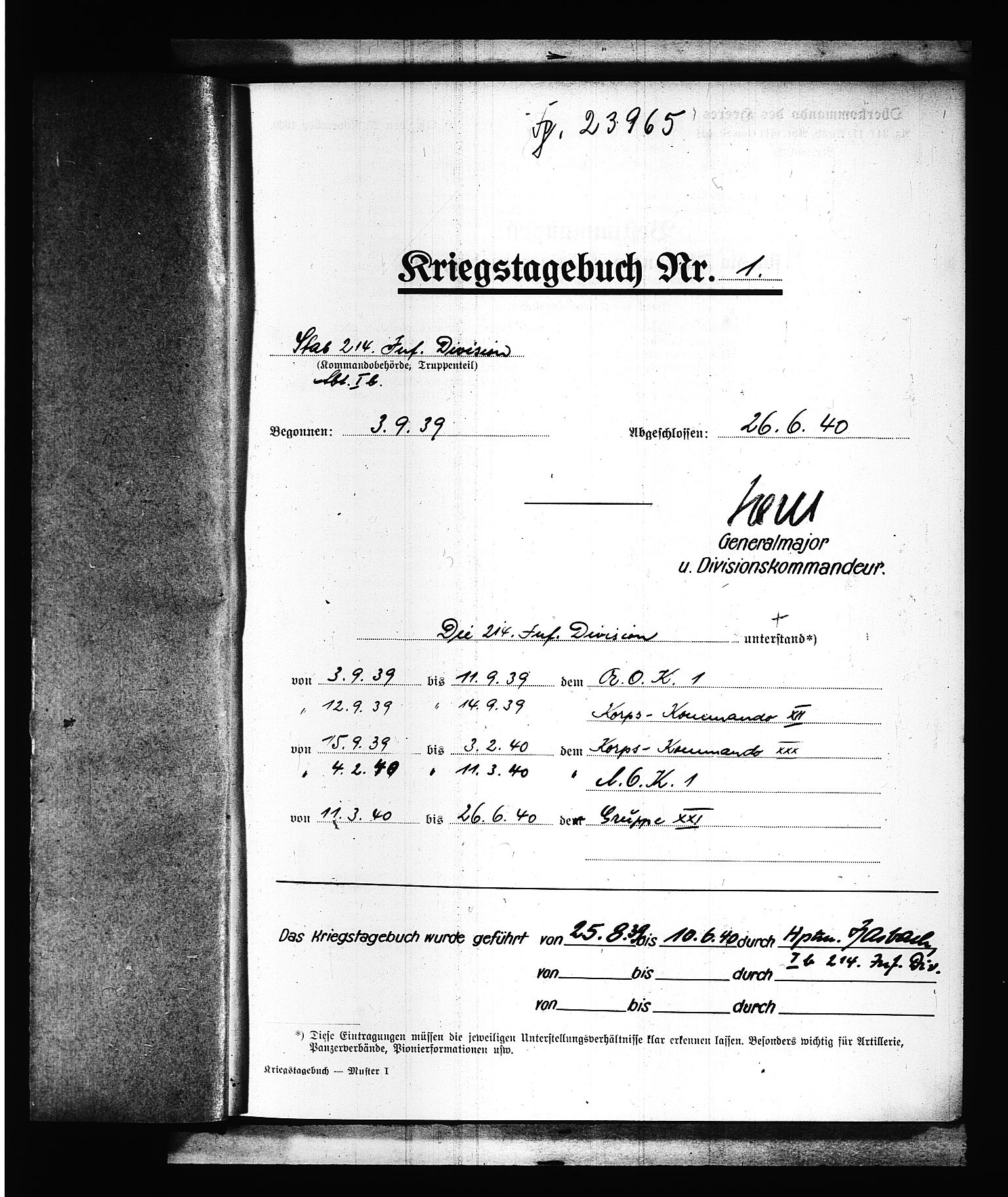 Documents Section, AV/RA-RAFA-2200/V/L0088: Amerikansk mikrofilm "Captured German Documents".
Box No. 727.  FKA jnr. 601/1954., 1939-1940, p. 2