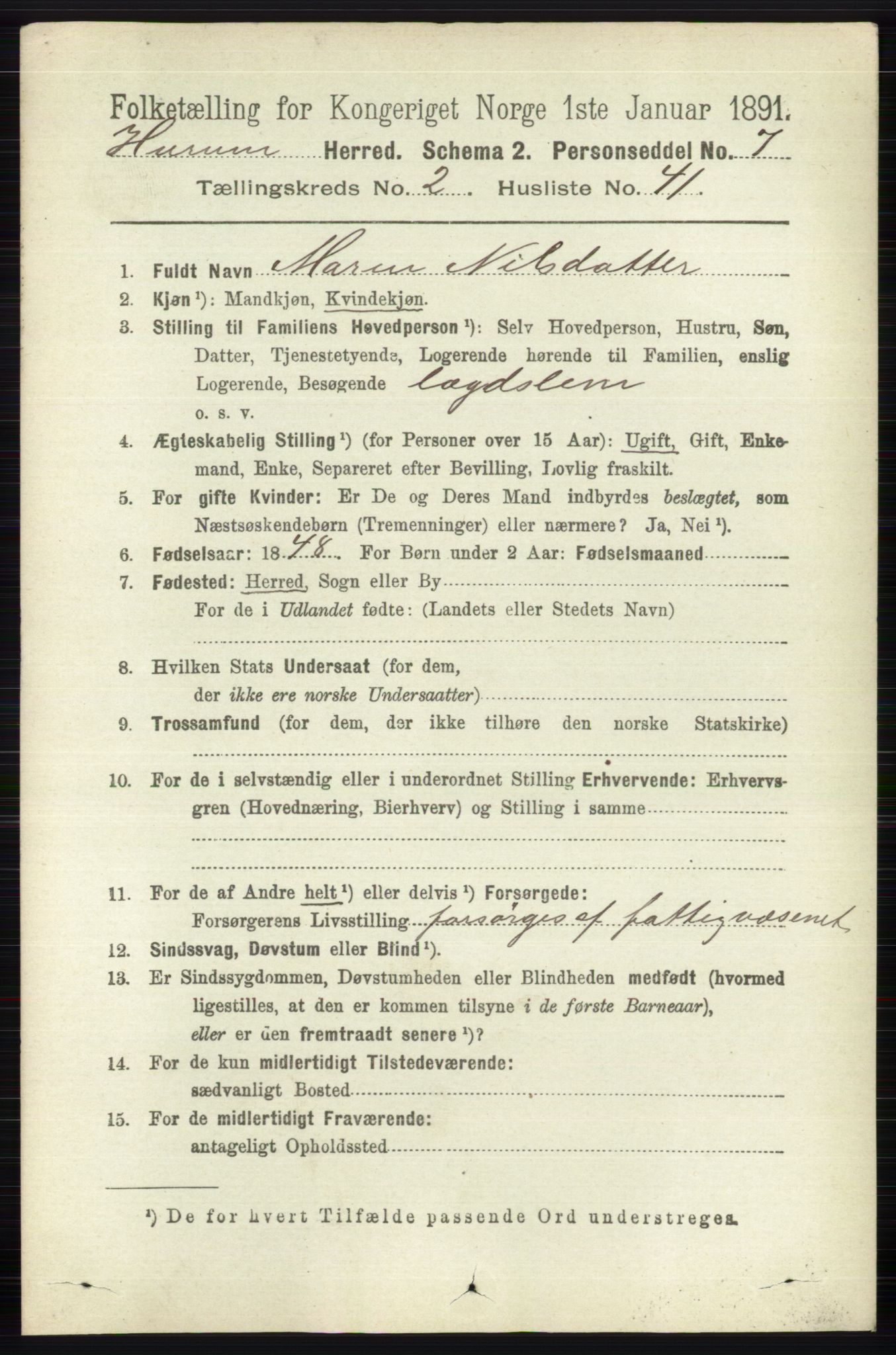 RA, 1891 census for 0628 Hurum, 1891, p. 727