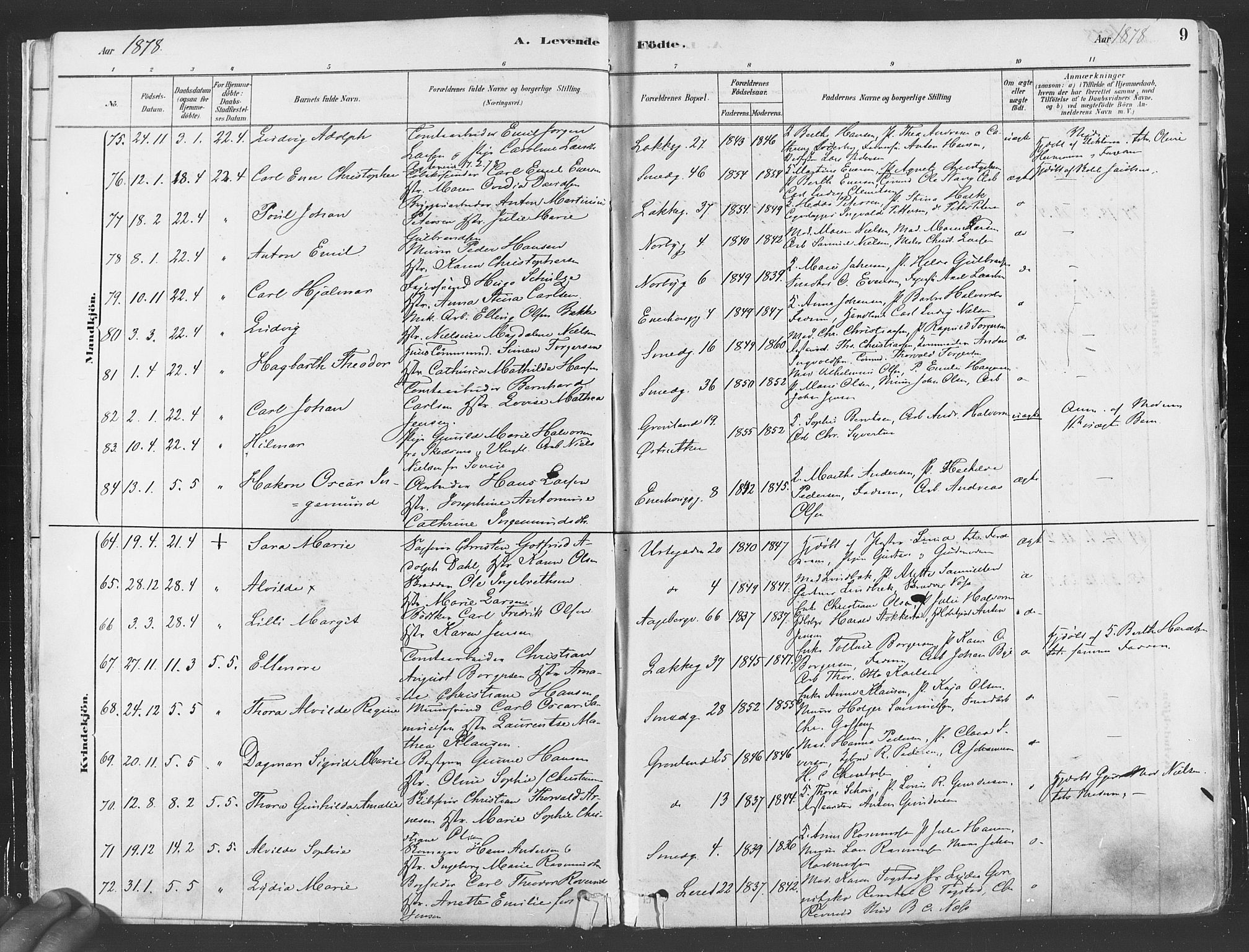 Grønland prestekontor Kirkebøker, SAO/A-10848/F/Fa/L0007: Parish register (official) no. 7, 1878-1888, p. 9