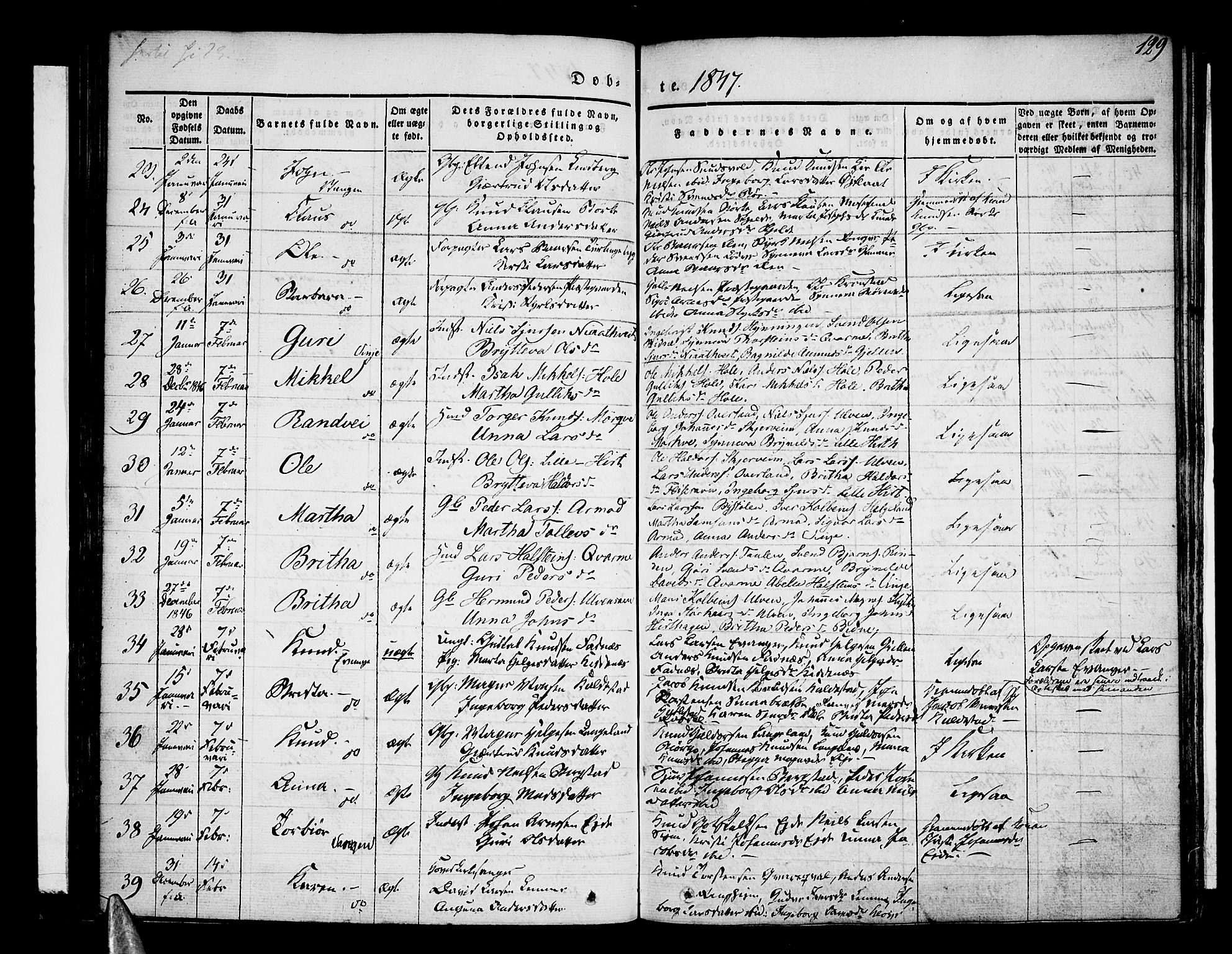 Voss sokneprestembete, SAB/A-79001/H/Haa: Parish register (official) no. A 13, 1836-1851, p. 129