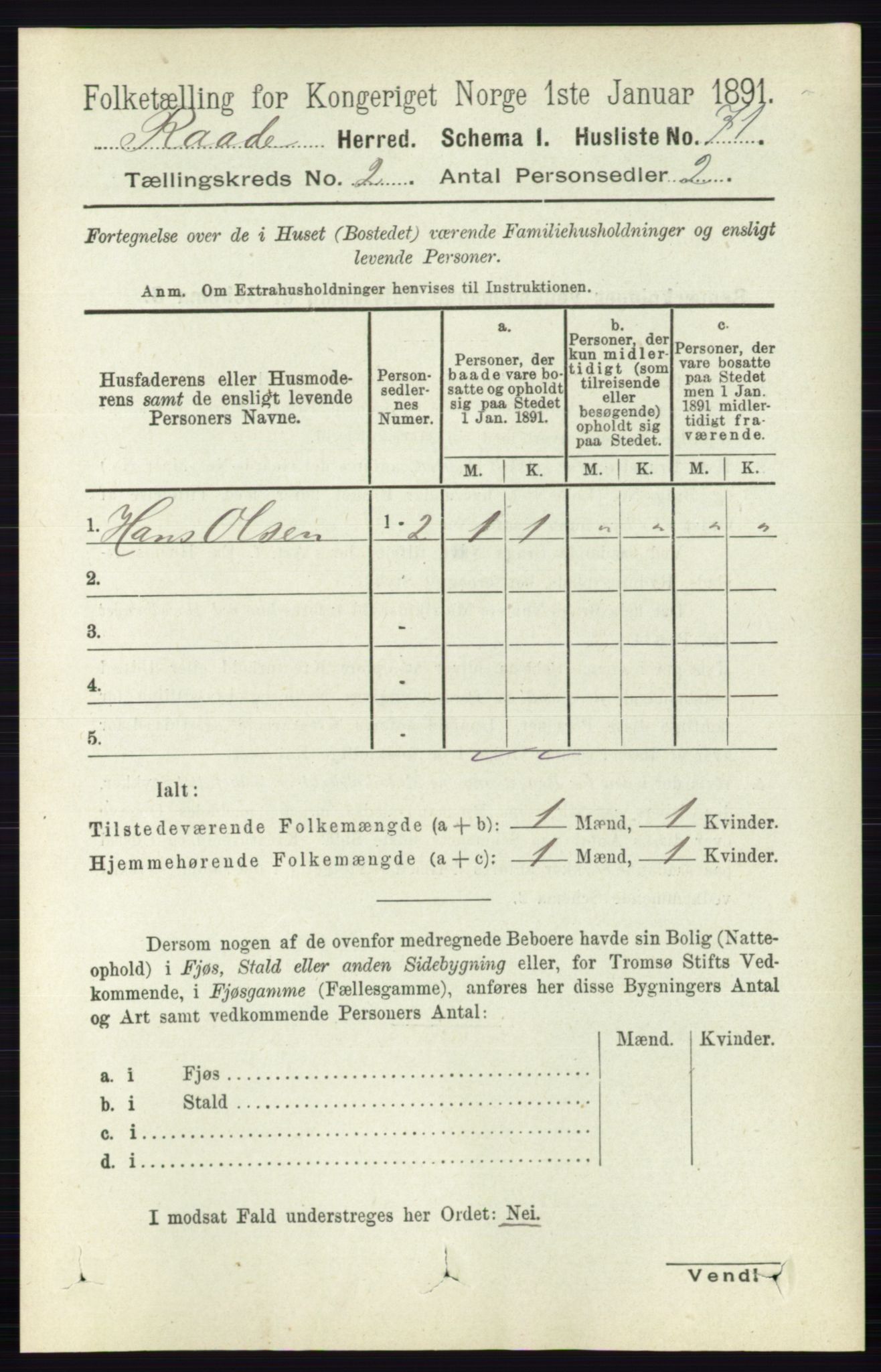 RA, 1891 census for 0135 Råde, 1891, p. 600