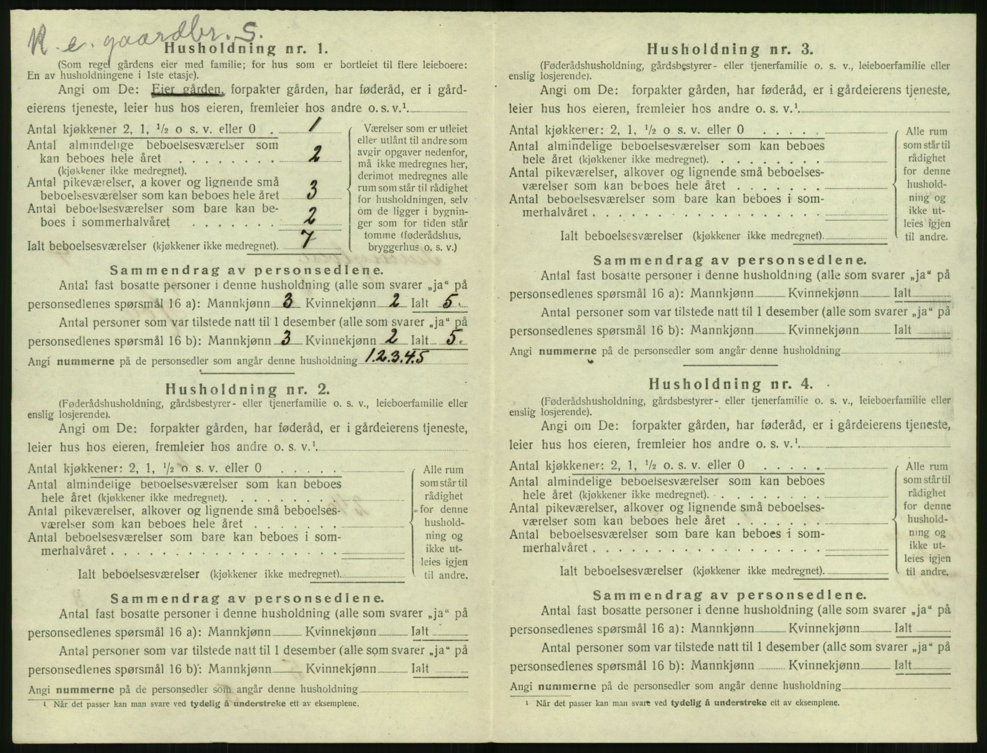 SAT, 1920 census for Sunnylven, 1920, p. 259