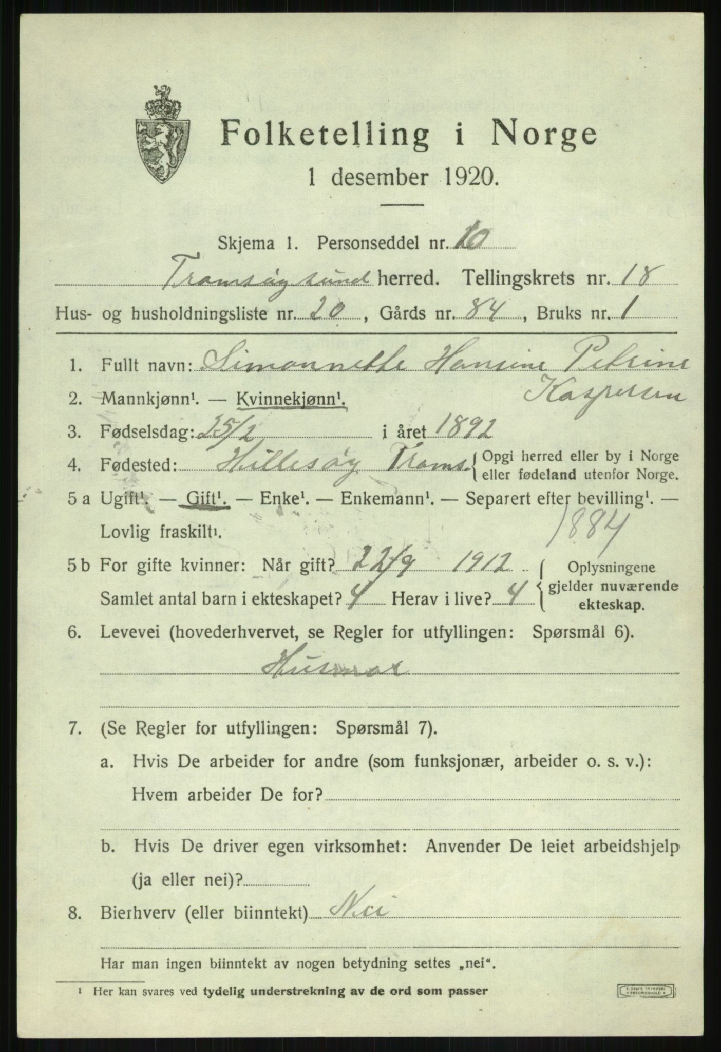 SATØ, 1920 census for Tromsøysund, 1920, p. 10200