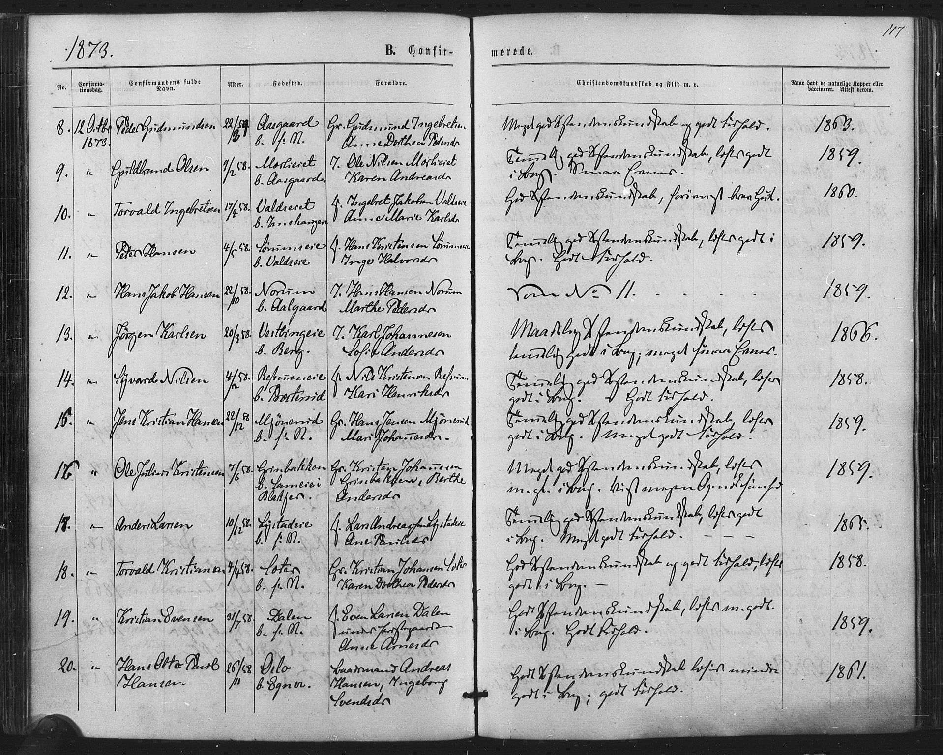 Sørum prestekontor Kirkebøker, AV/SAO-A-10303/F/Fa/L0006: Parish register (official) no. I 6, 1864-1877, p. 117