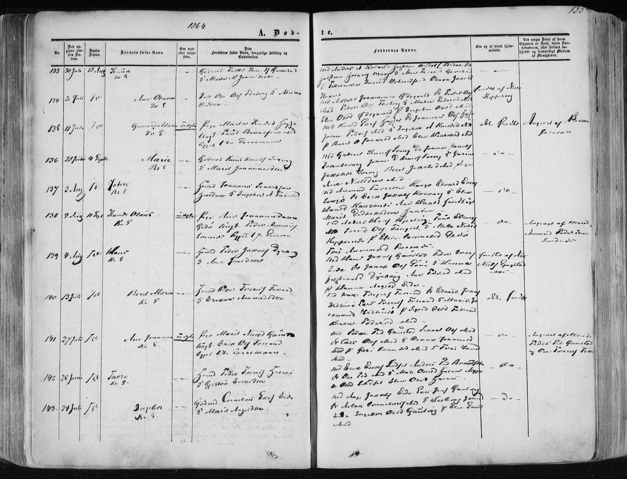 Ministerialprotokoller, klokkerbøker og fødselsregistre - Møre og Romsdal, AV/SAT-A-1454/568/L0804: Parish register (official) no. 568A11, 1854-1868, p. 135