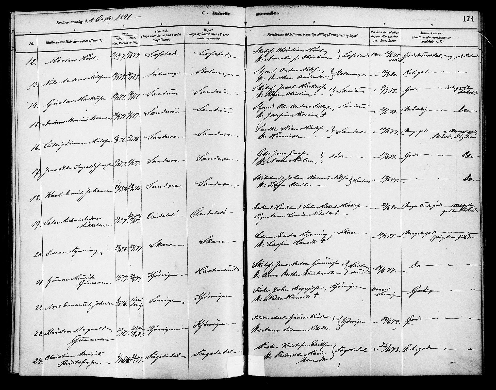 Tromøy sokneprestkontor, AV/SAK-1111-0041/F/Fa/L0009: Parish register (official) no. A 9, 1878-1896, p. 174