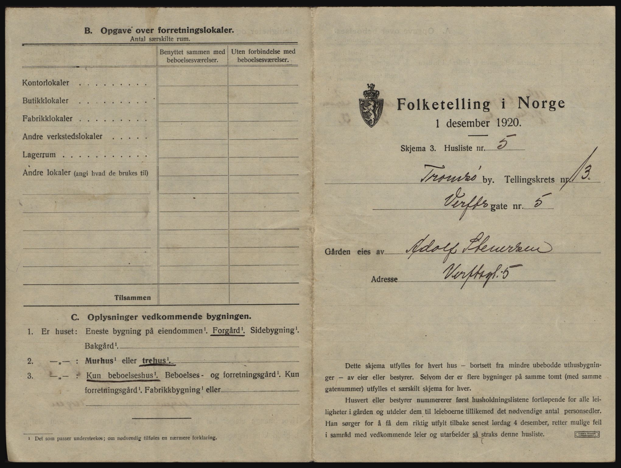 SATØ, 1920 census for Tromsø, 1920, p. 2133