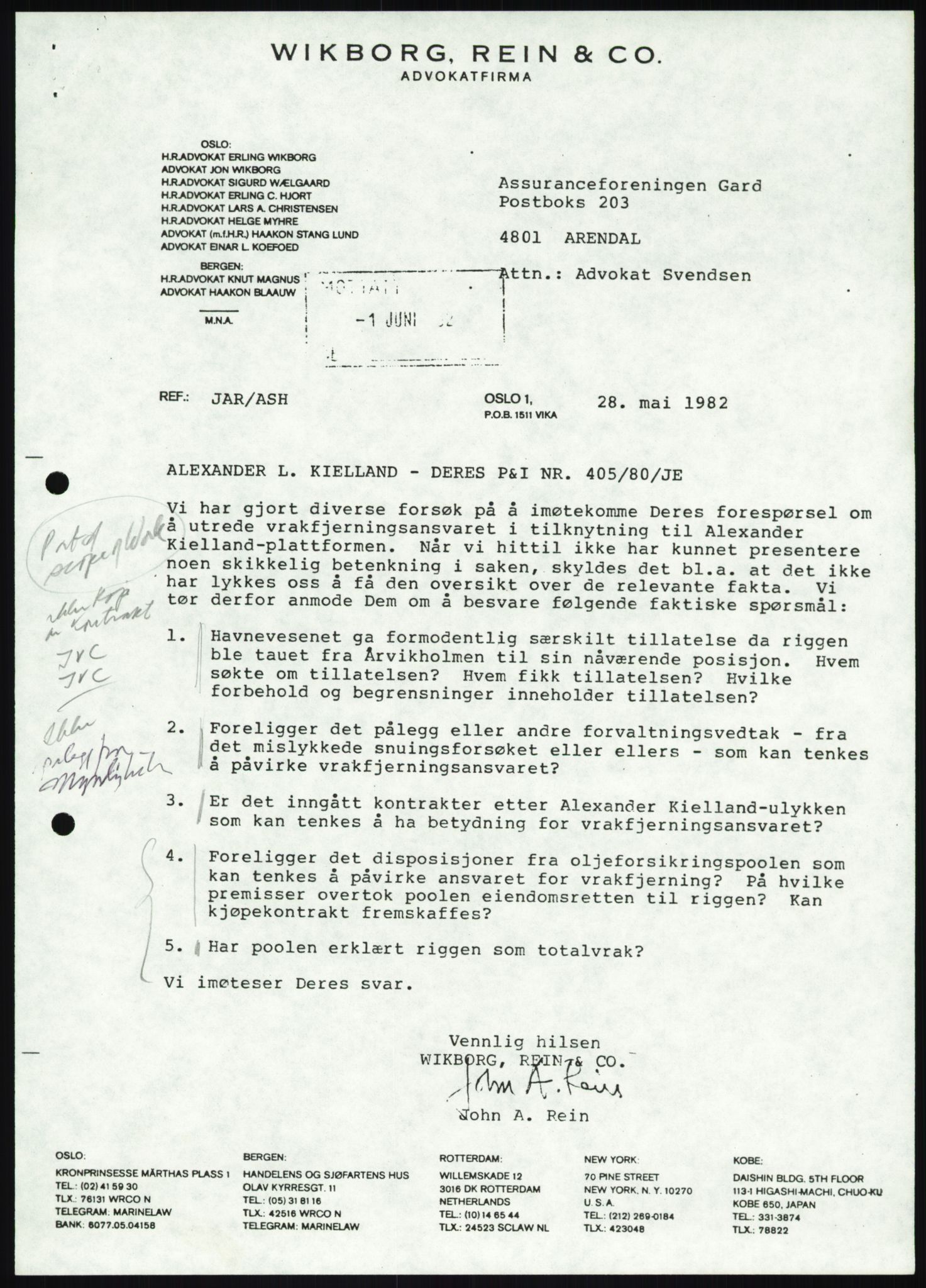 Pa 1503 - Stavanger Drilling AS, AV/SAST-A-101906/Da/L0015: Alexander L. Kielland - Saks- og korrespondansearkiv, 1979-1989, p. 444