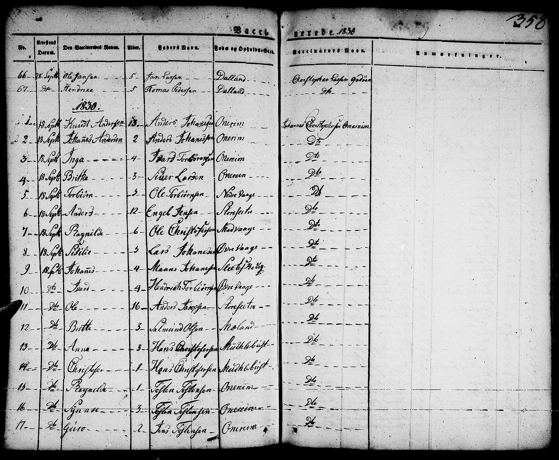 Tysnes sokneprestembete, AV/SAB-A-78601/H/Haa: Parish register (official) no. A 8, 1826-1837, p. 358