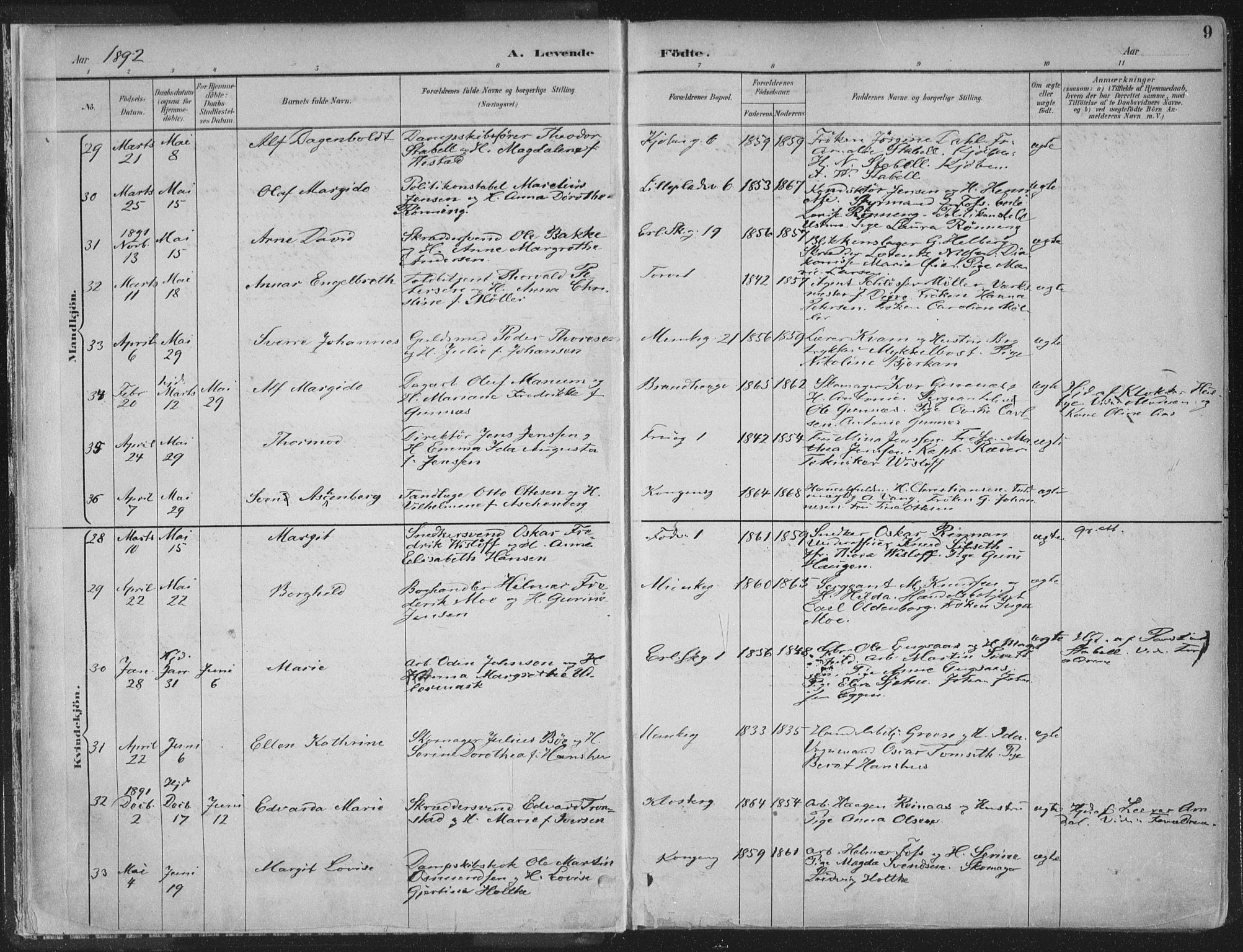 Ministerialprotokoller, klokkerbøker og fødselsregistre - Sør-Trøndelag, SAT/A-1456/601/L0062: Parish register (official) no. 601A30, 1891-1911, p. 9