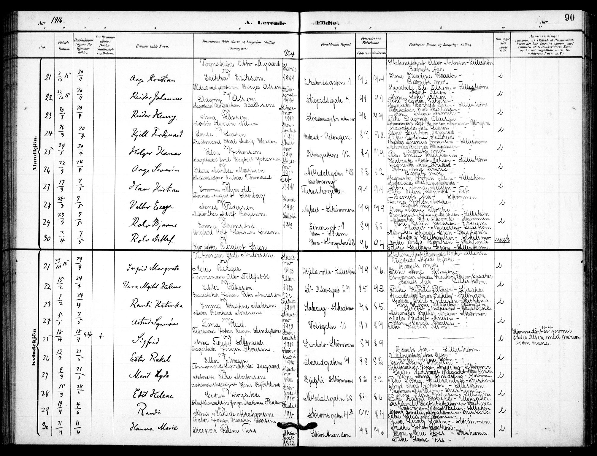 Skedsmo prestekontor Kirkebøker, AV/SAO-A-10033a/F/Fc/L0001: Parish register (official) no. III 1, 1908-1916, p. 90