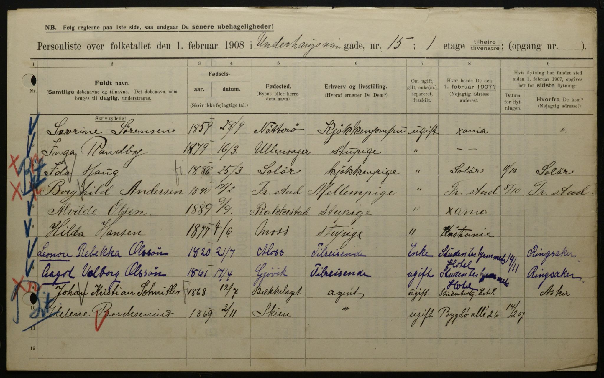 OBA, Municipal Census 1908 for Kristiania, 1908, p. 107636