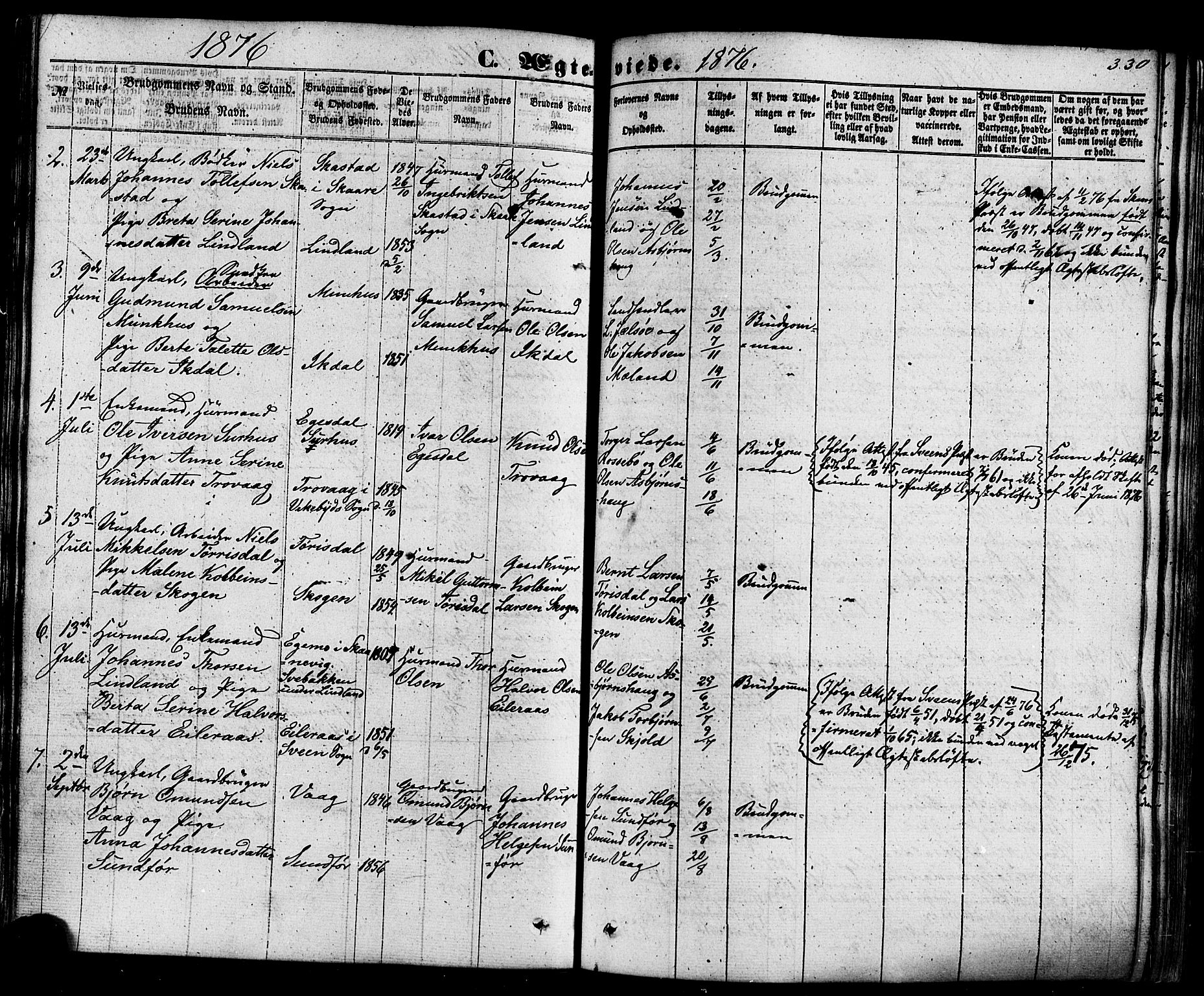 Skjold sokneprestkontor, SAST/A-101847/H/Ha/Haa/L0008: Parish register (official) no. A 8, 1856-1882, p. 330