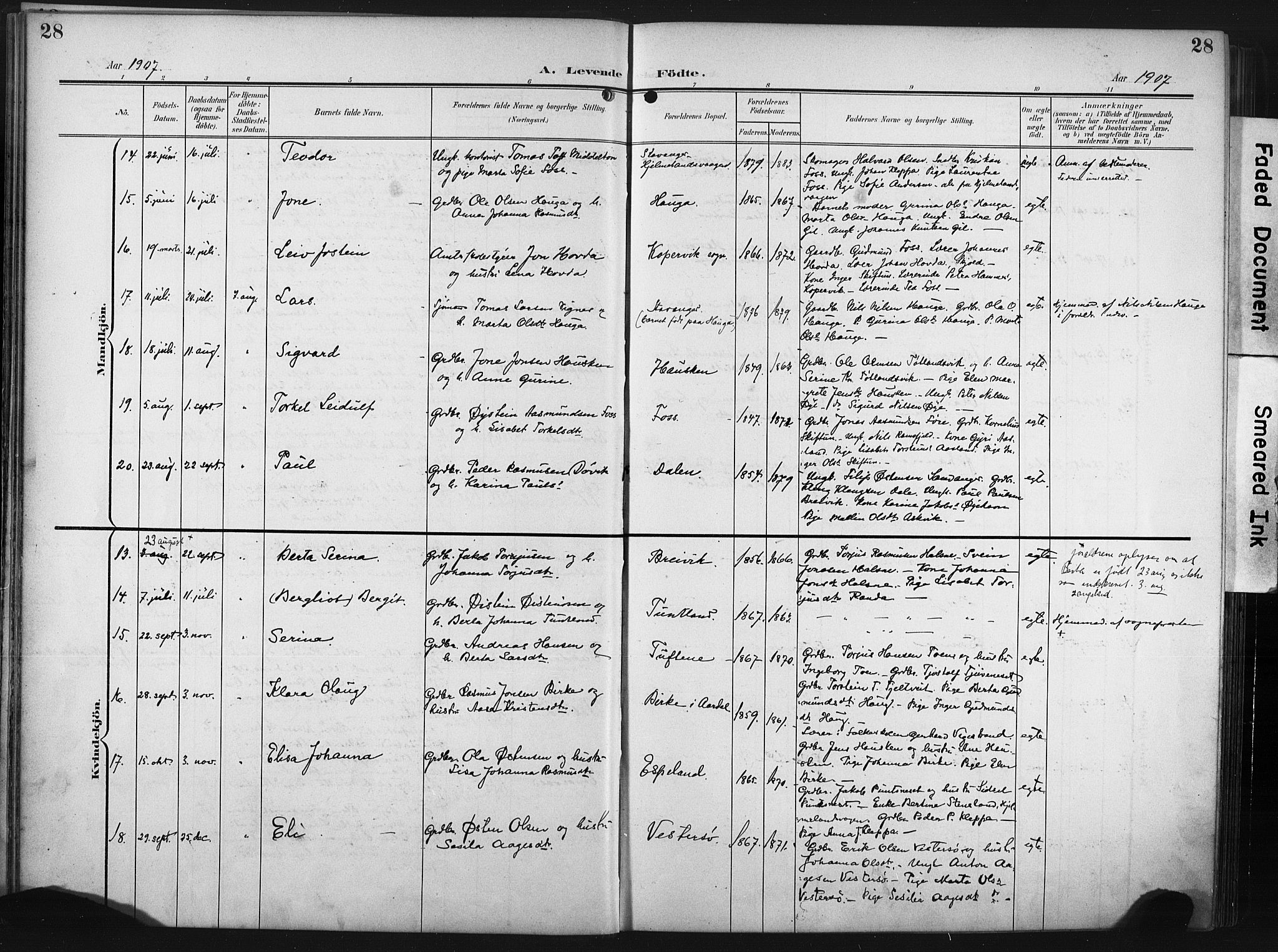 Hjelmeland sokneprestkontor, AV/SAST-A-101843/02/A/L0002: Parish register (official) no. A 17, 1901-1916, p. 28