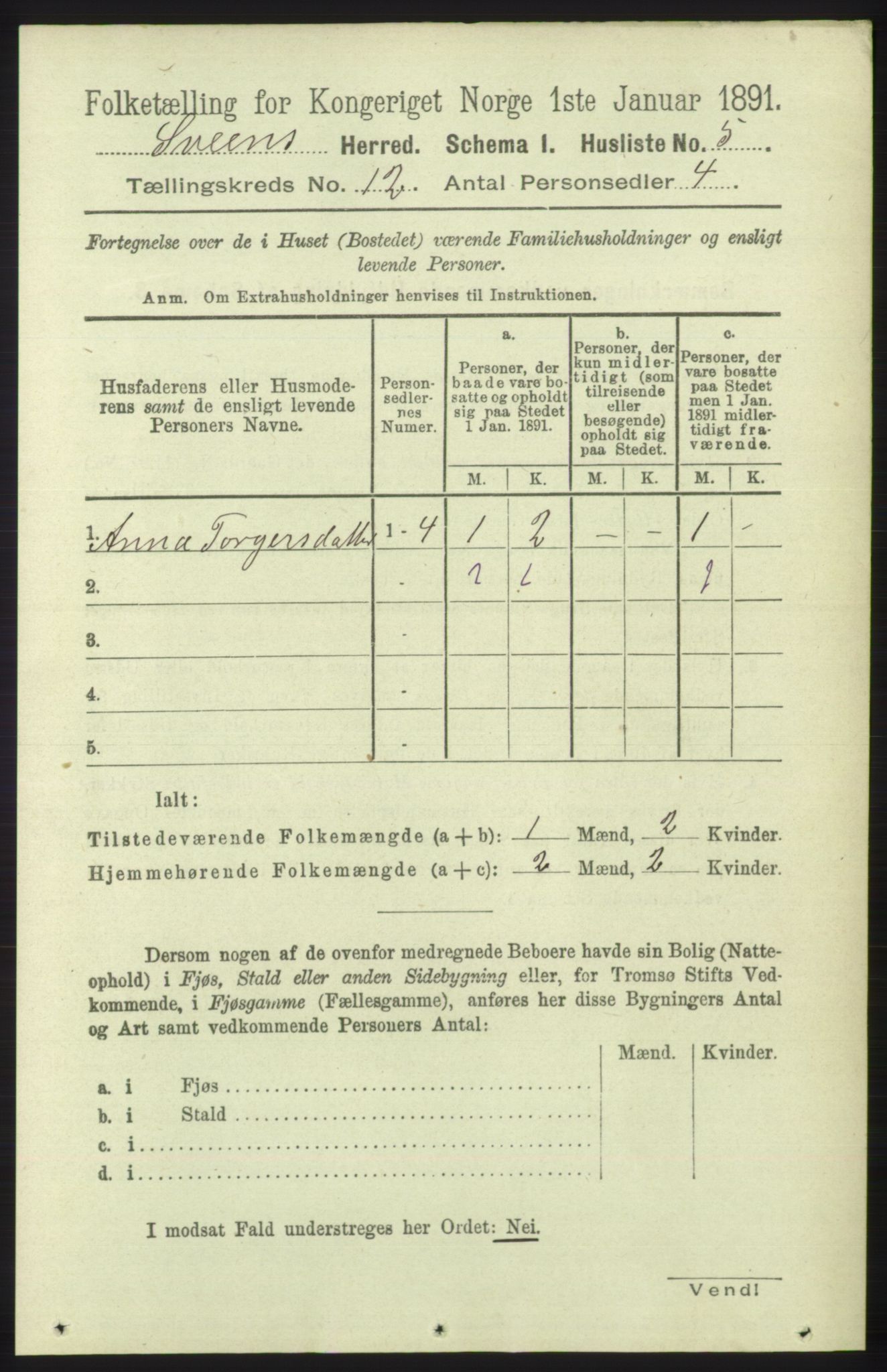 RA, 1891 census for 1216 Sveio, 1891, p. 3396