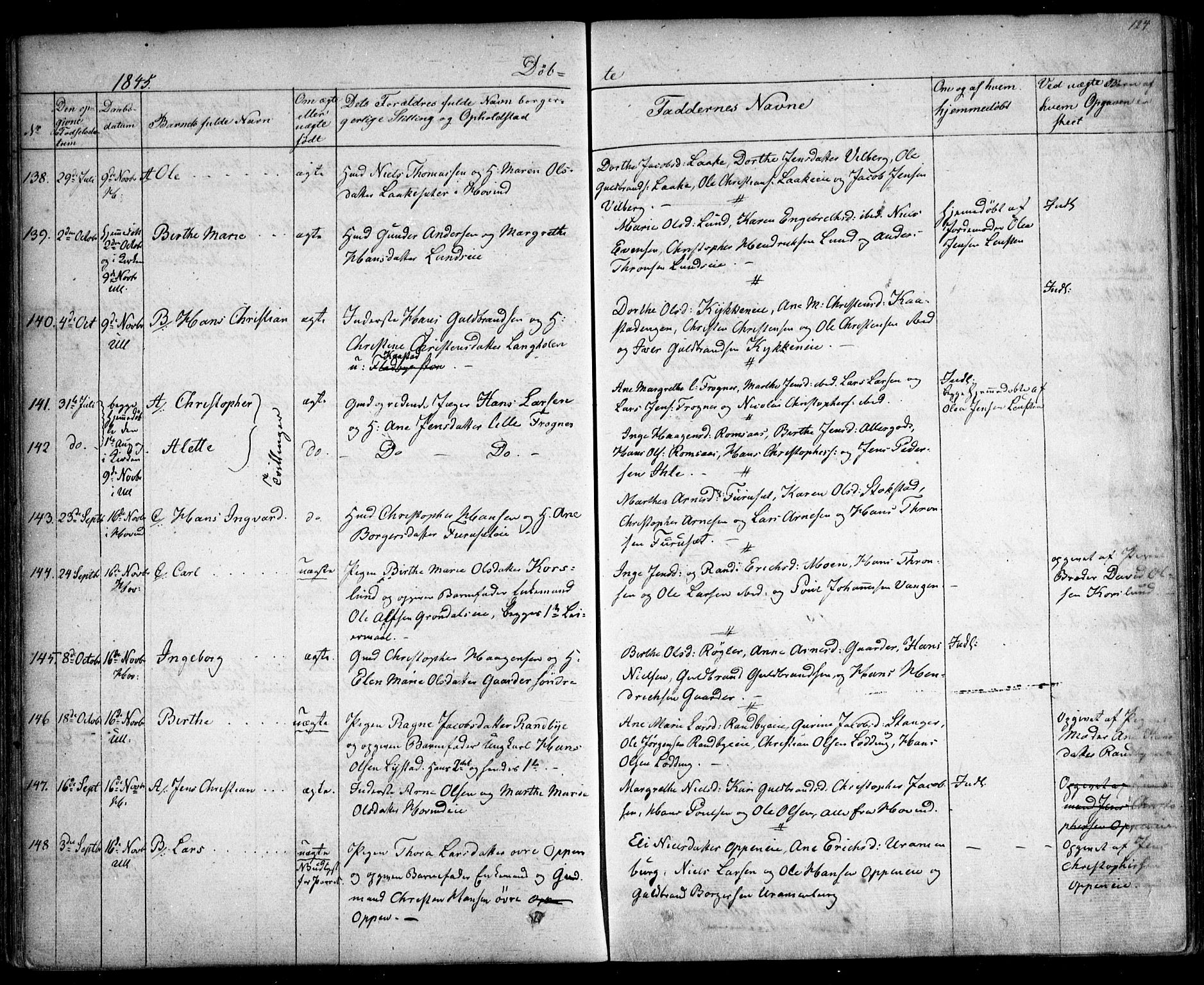 Ullensaker prestekontor Kirkebøker, AV/SAO-A-10236a/F/Fa/L0014.a: Parish register (official) no. I 14A, 1836-1850, p. 124