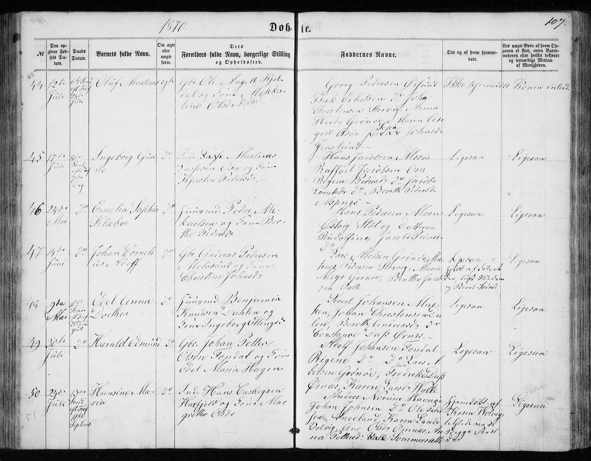 Ministerialprotokoller, klokkerbøker og fødselsregistre - Nordland, AV/SAT-A-1459/843/L0634: Parish register (copy) no. 843C03, 1860-1884, p. 107