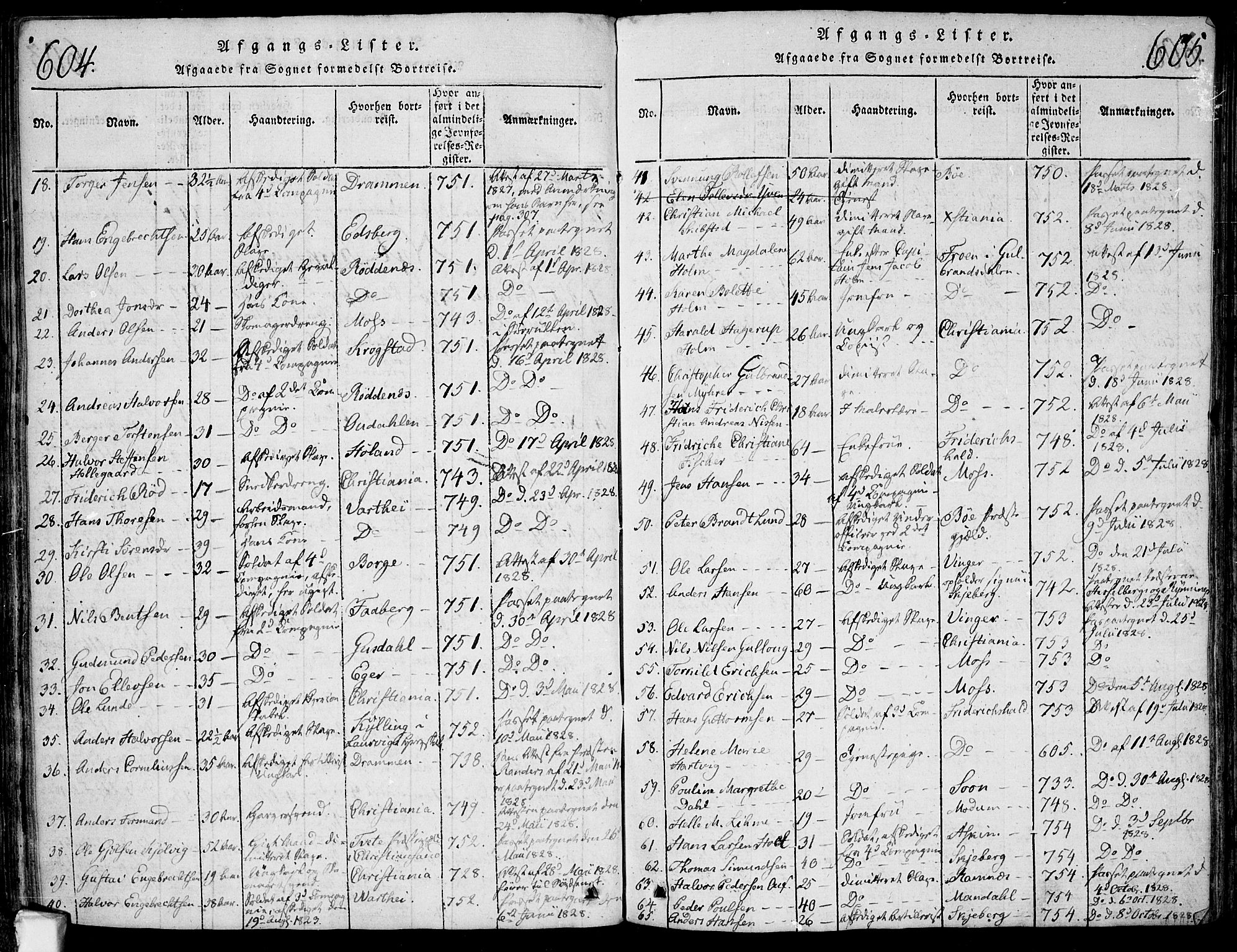 Fredrikstad prestekontor Kirkebøker, SAO/A-11082/F/Fa/L0004: Parish register (official) no. 4, 1816-1834, p. 604-605