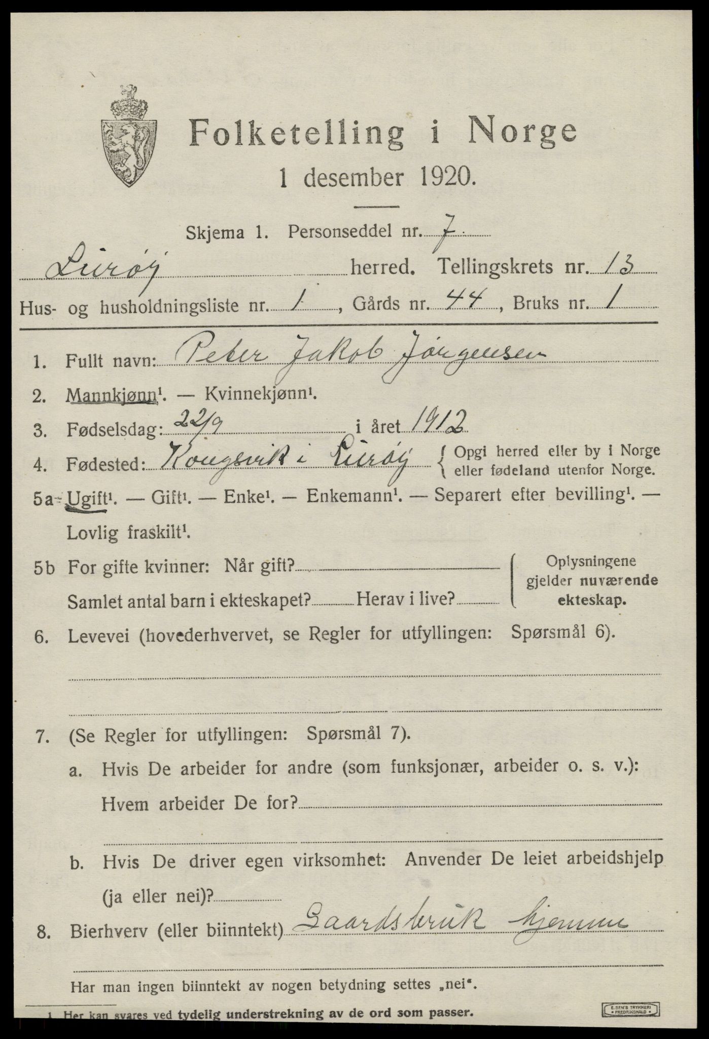 SAT, 1920 census for Lurøy, 1920, p. 5195