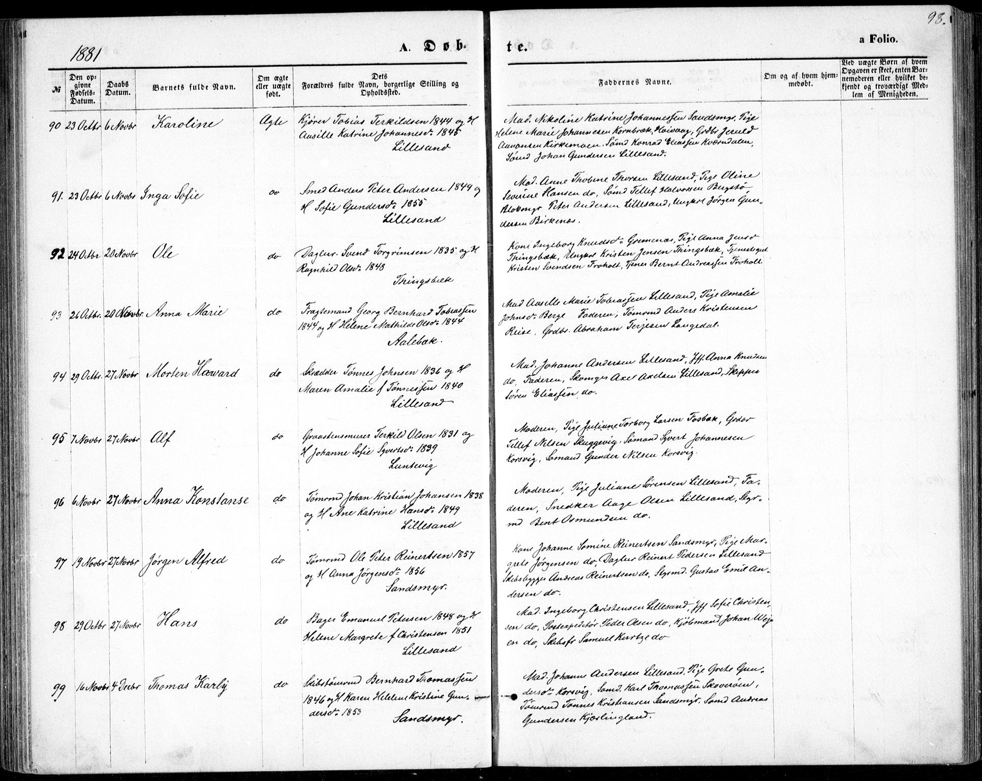 Vestre Moland sokneprestkontor, SAK/1111-0046/F/Fb/Fbb/L0005: Parish register (copy) no. B 5, 1872-1883, p. 98