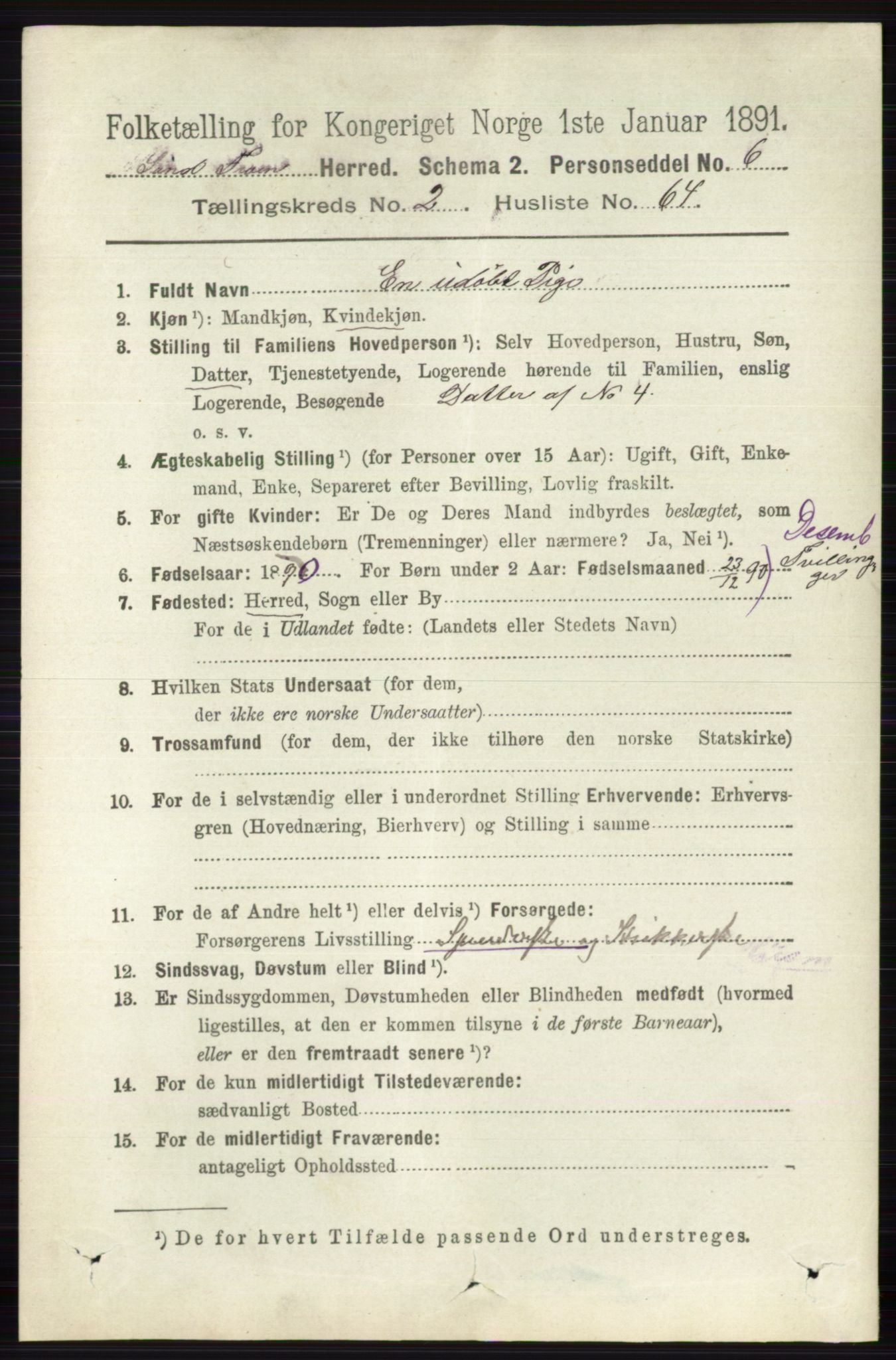 RA, 1891 census for 0519 Sør-Fron, 1891, p. 909