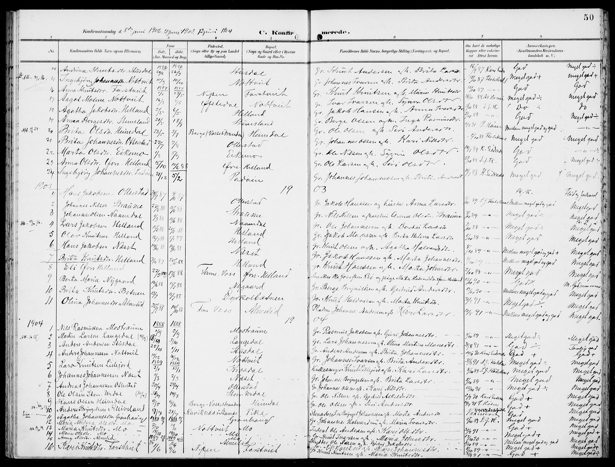 Hosanger sokneprestembete, SAB/A-75801/H/Haa: Parish register (official) no. C  2, 1901-1925, p. 50