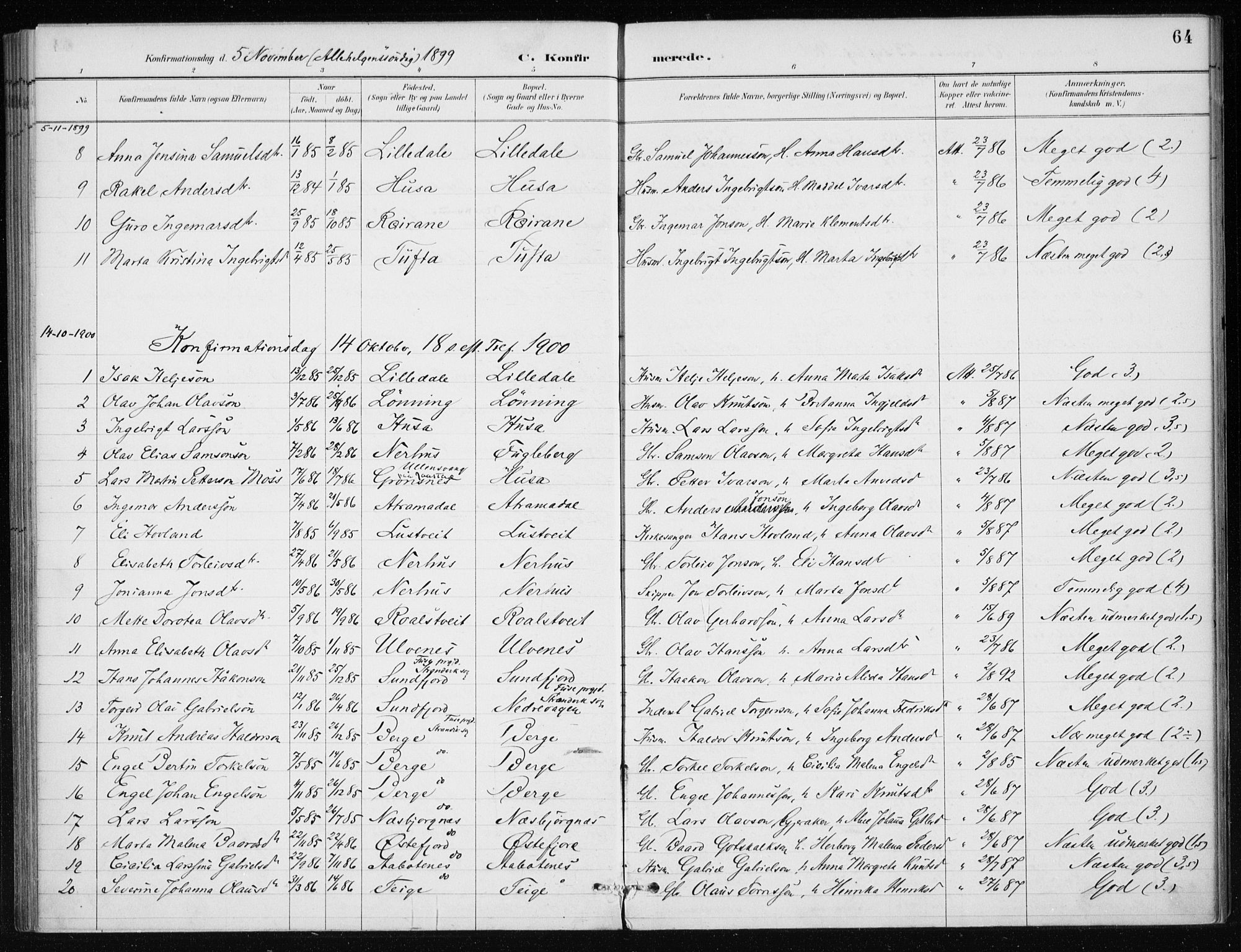 Kvinnherad sokneprestembete, SAB/A-76401/H/Haa: Parish register (official) no. E 1, 1887-1912, p. 64