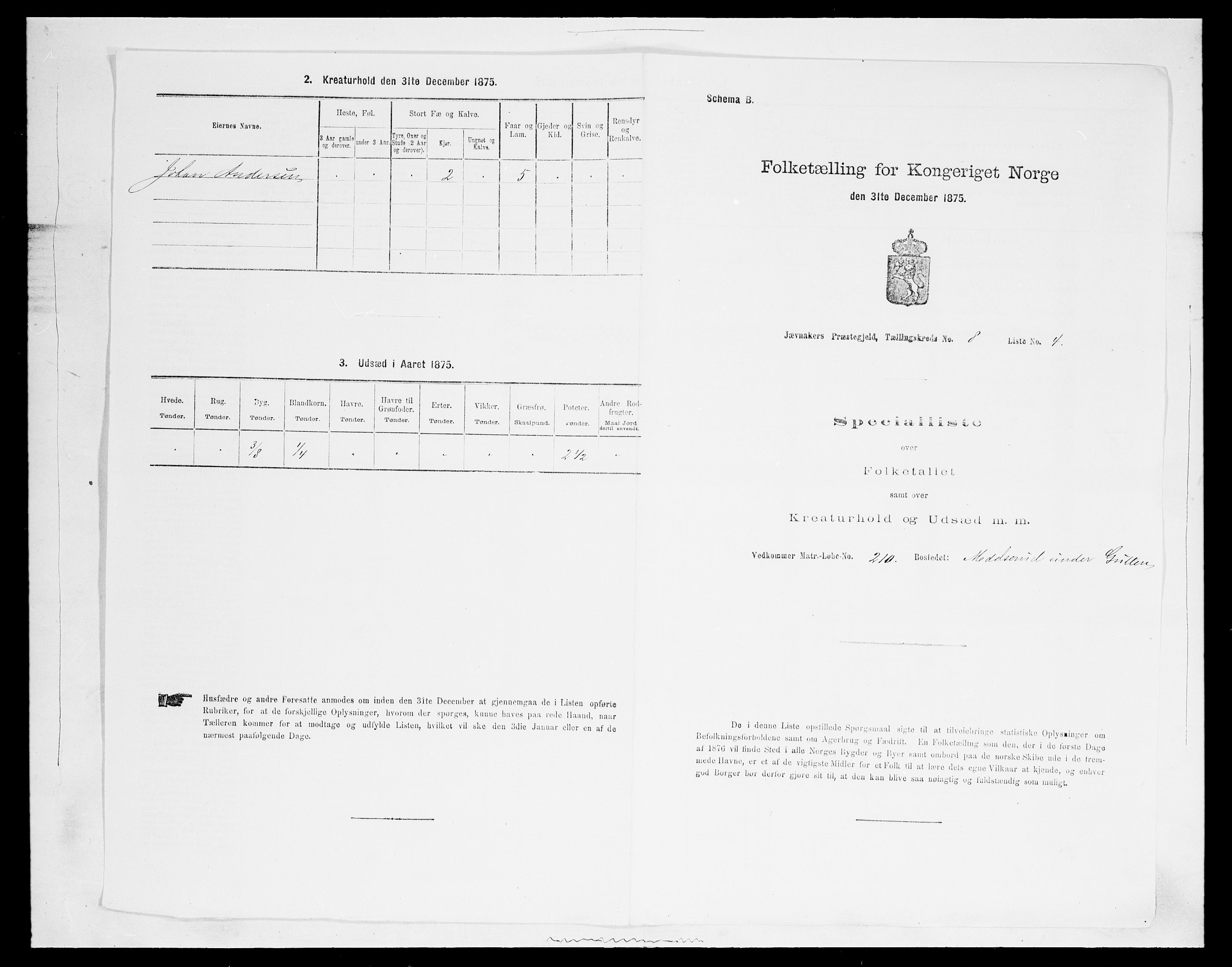 SAH, 1875 census for 0532P Jevnaker, 1875, p. 1343