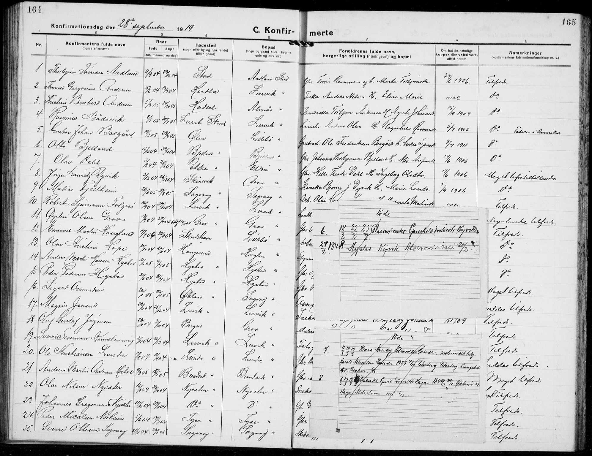 Stord sokneprestembete, AV/SAB-A-78201/H/Hab: Parish register (copy) no. A 4, 1919-1933, p. 164-165