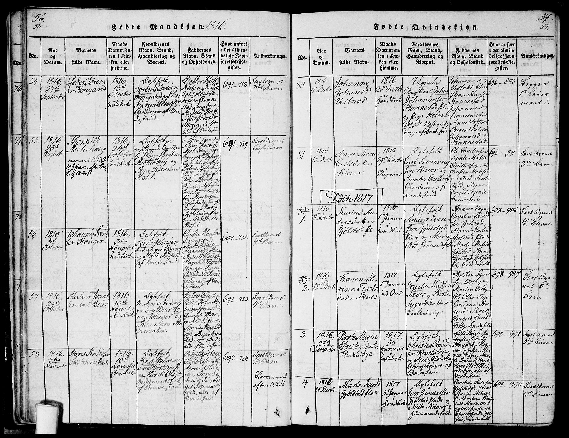Rakkestad prestekontor Kirkebøker, AV/SAO-A-2008/F/Fa/L0006: Parish register (official) no. I 6, 1814-1824, p. 58-59