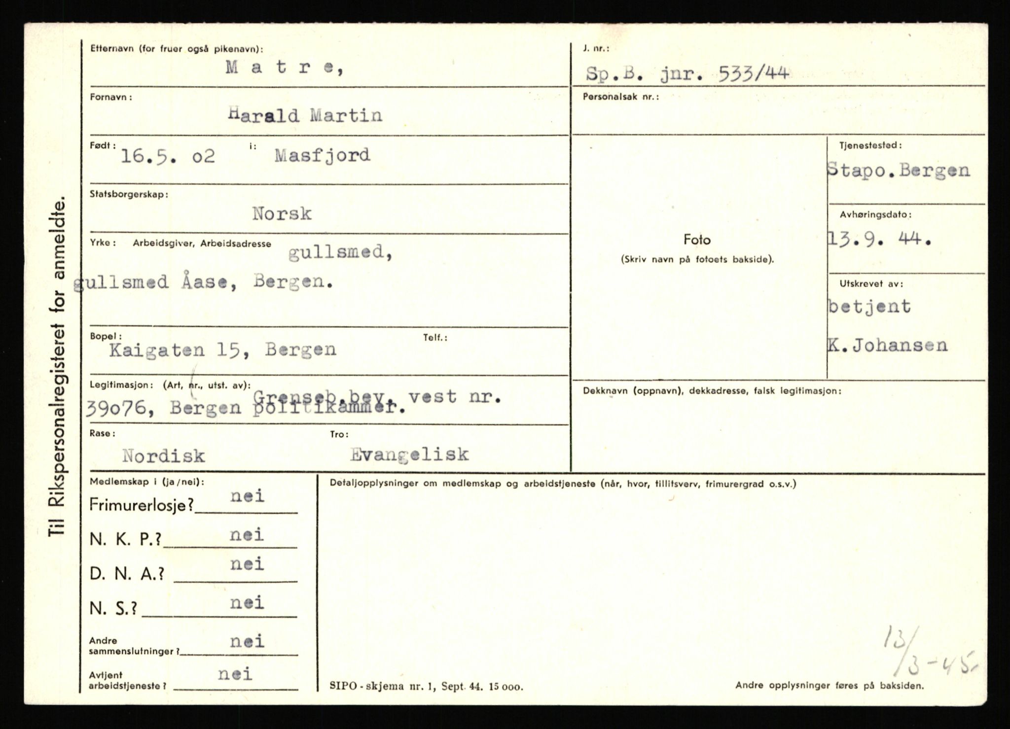 Statspolitiet - Hovedkontoret / Osloavdelingen, AV/RA-S-1329/C/Ca/L0010: Lind - Moksnes, 1943-1945, p. 3393